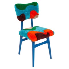 Chaise papillon du milieu du siècle, tissu de laine bleu vert orange touffeté à la main, Europe, années 1960