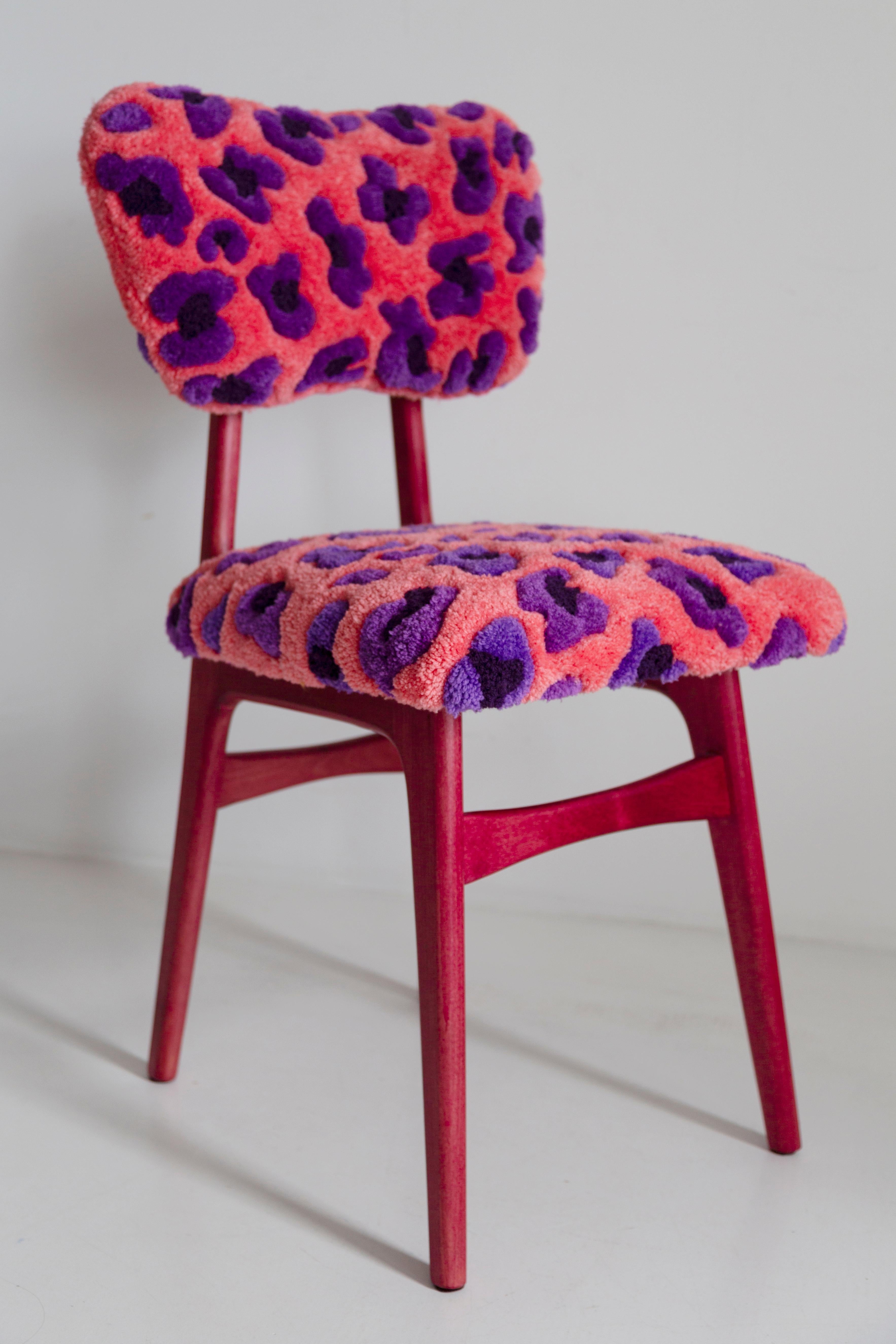 Mid Century Schmetterling Stuhl, Hand Tufting Rosa Wolle Leopard, Europa, 1960er Jahre im Angebot 4