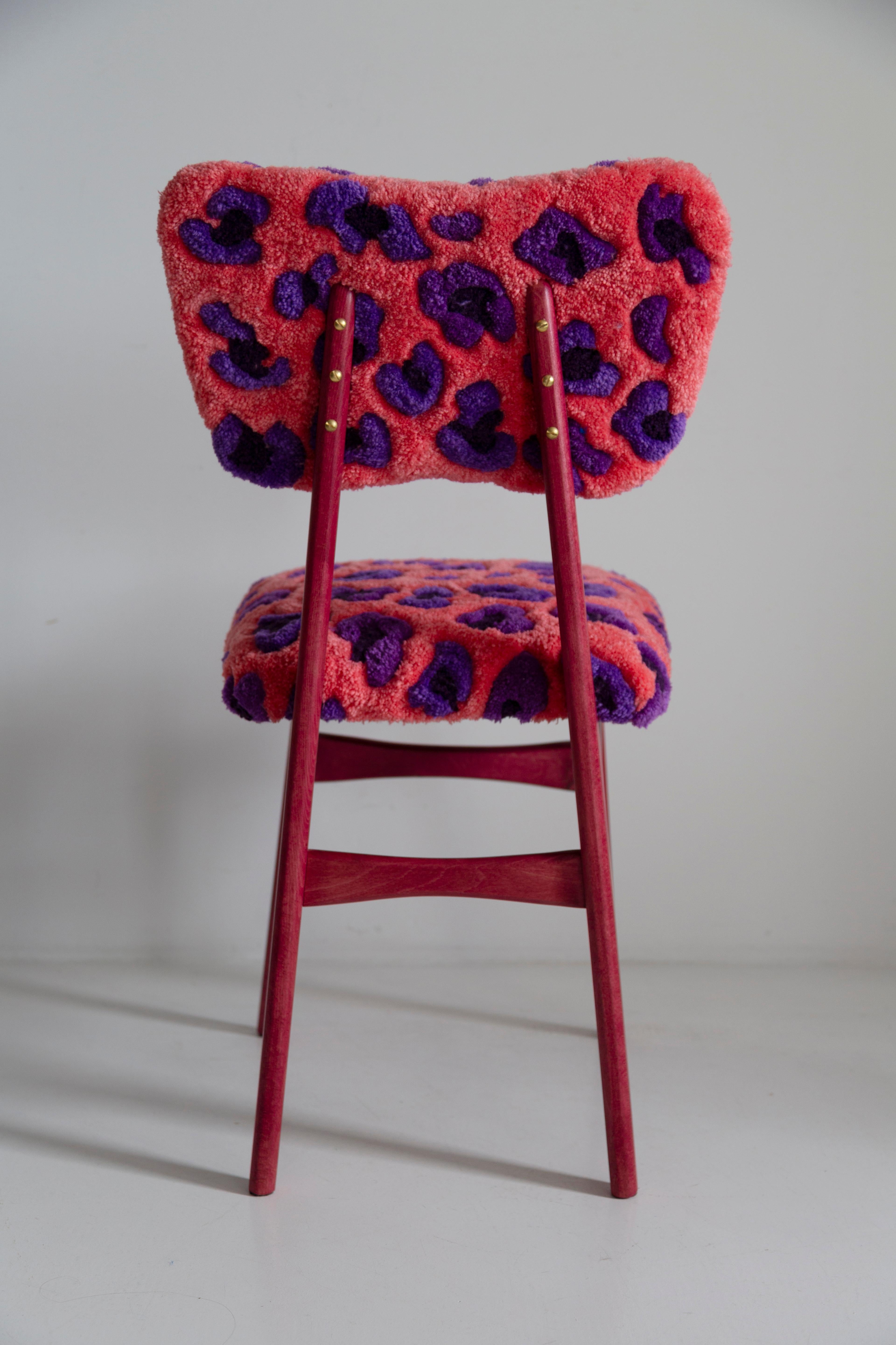 Mid Century Schmetterling Stuhl, Hand Tufting Rosa Wolle Leopard, Europa, 1960er Jahre im Angebot 5
