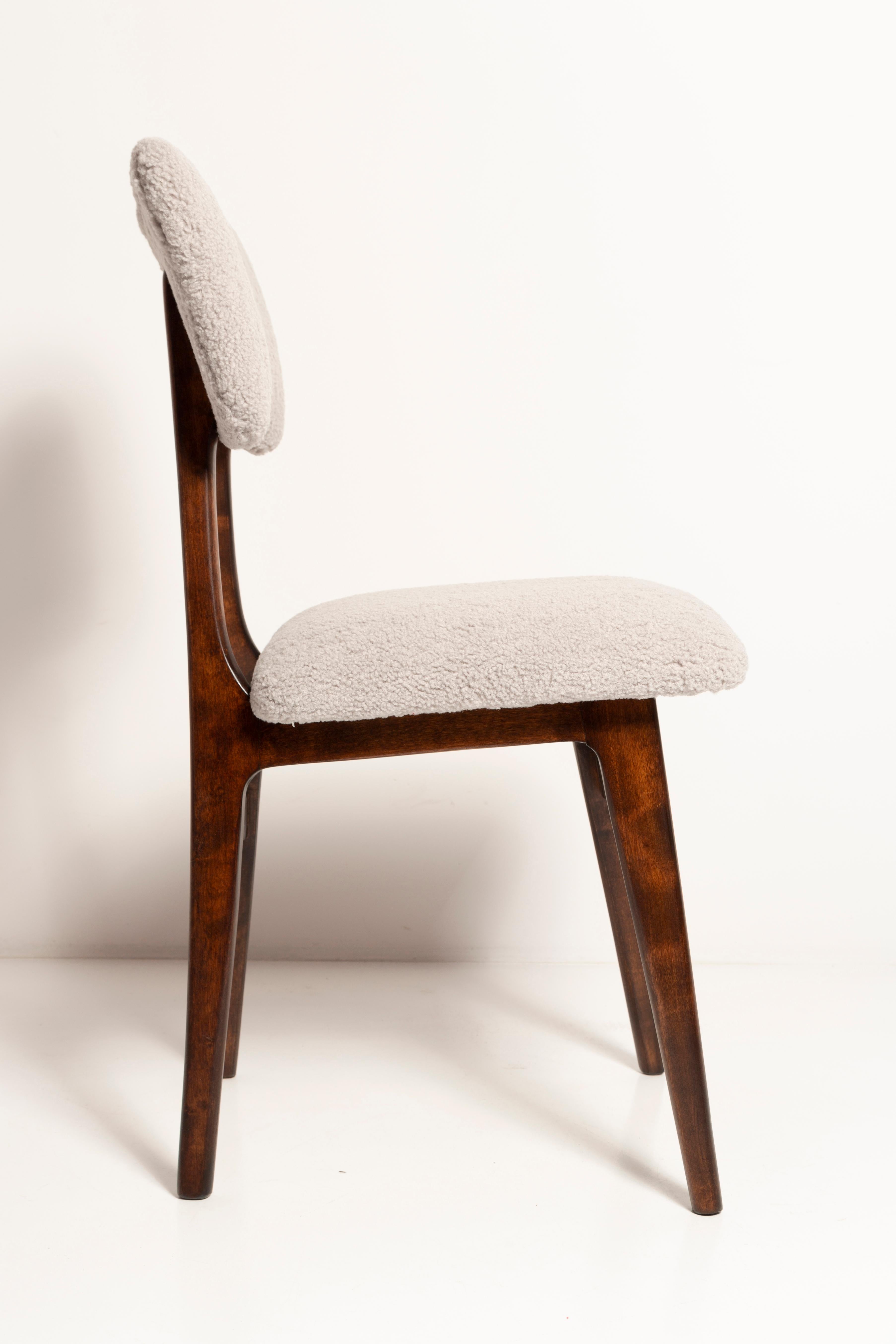 Polish Mid Century Butterfly Chair, Light Gray Boucle, Dark Walnut Wood, Europe, 1960s For Sale