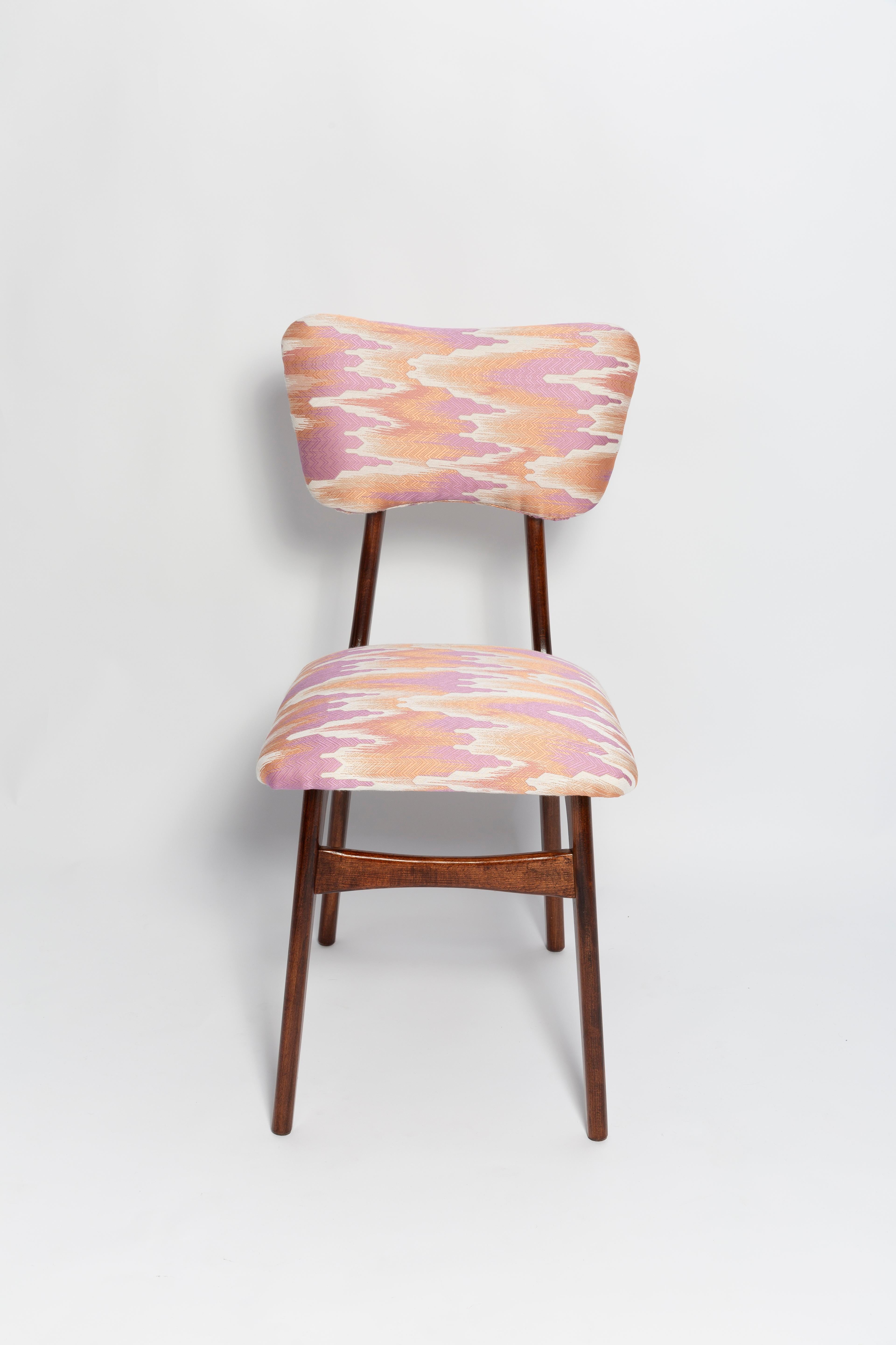 Polish Mid Century Butterfly Chair, Pink Fandango Jacquard, Dark Wood, Europe, 1960s For Sale