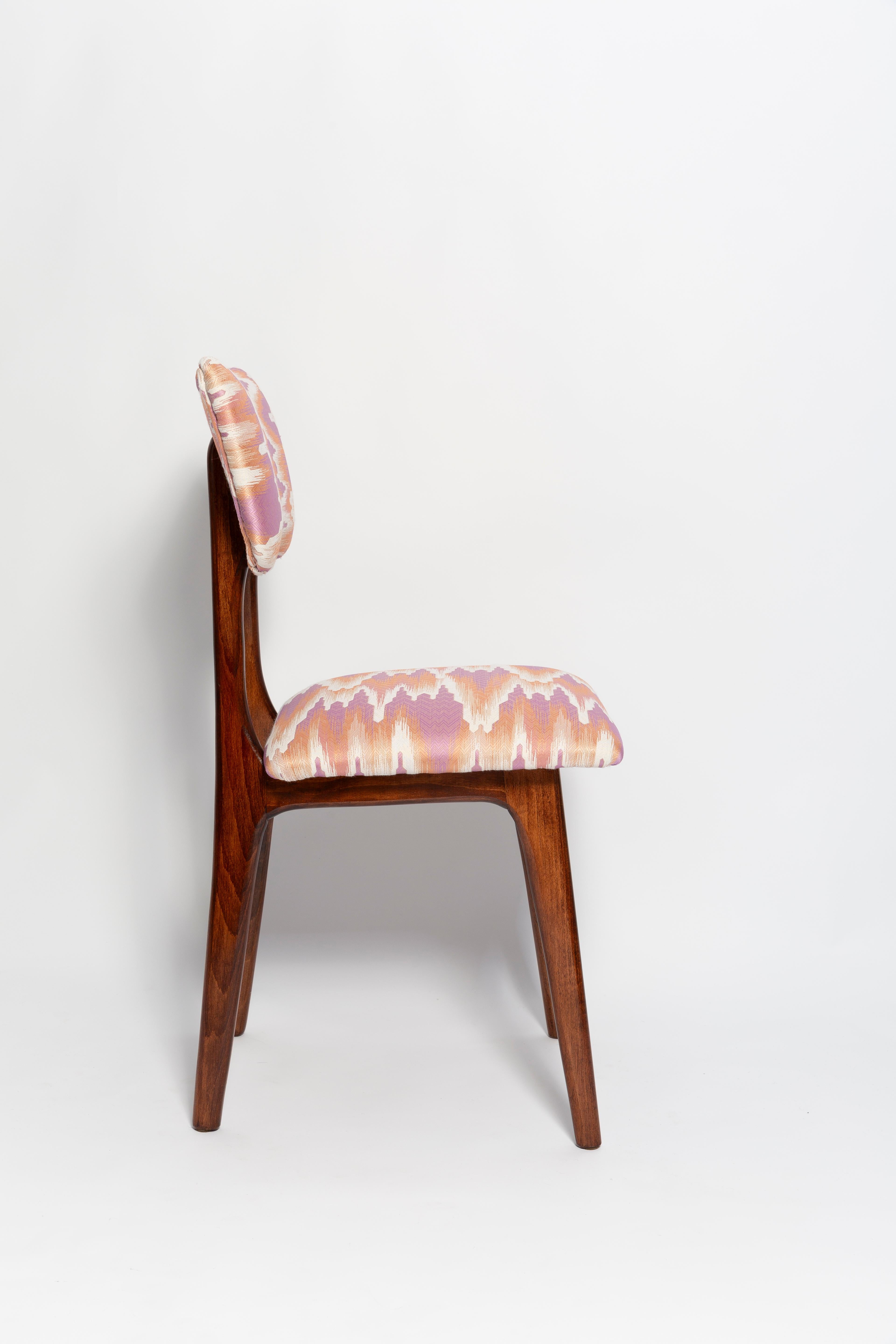 Hand-Crafted Mid Century Butterfly Chair, Pink Fandango Jacquard, Dark Wood, Europe, 1960s For Sale