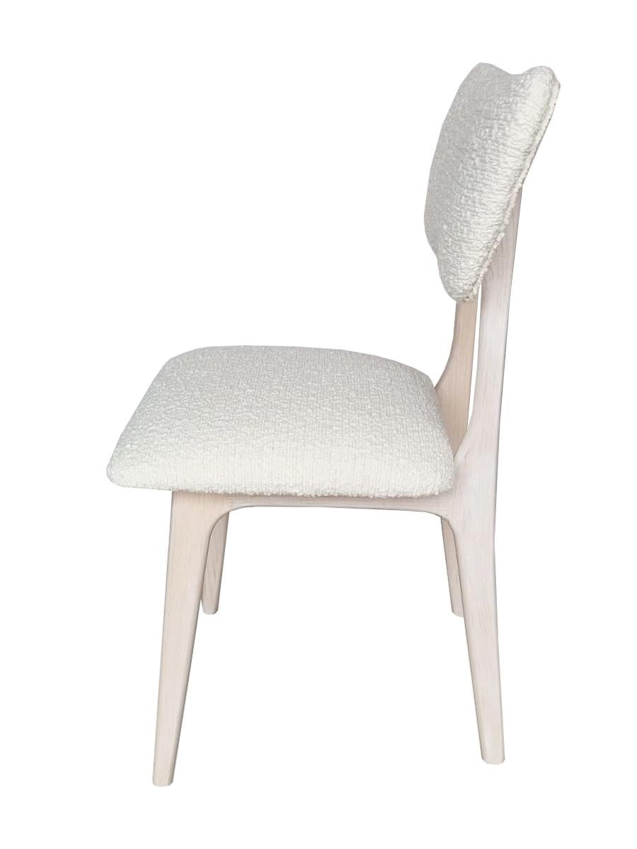 Polacco Sedia Butterfly di metà secolo, tessuto boucle bianco, legno Oak White, Europa, anni '60 in vendita