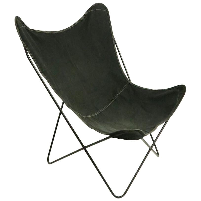 Mid Century Butterfly Chair with Black Canvas Sling Seat