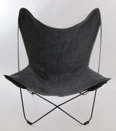 Metà secolo  Sedia Butterfly con imbragatura in tela nera