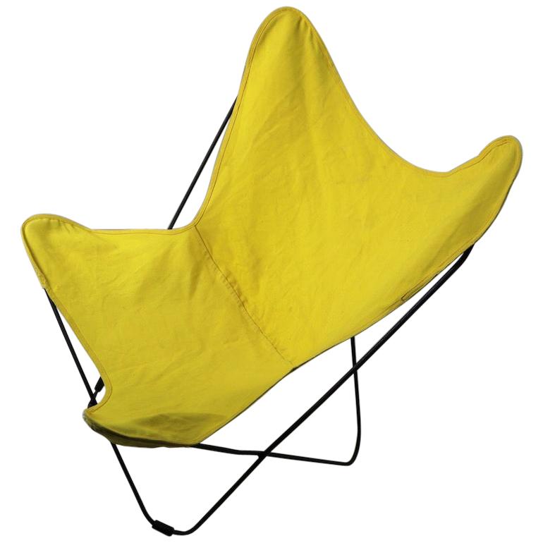 Fauteuil papillon du milieu du siècle avec élingue en toile jaune