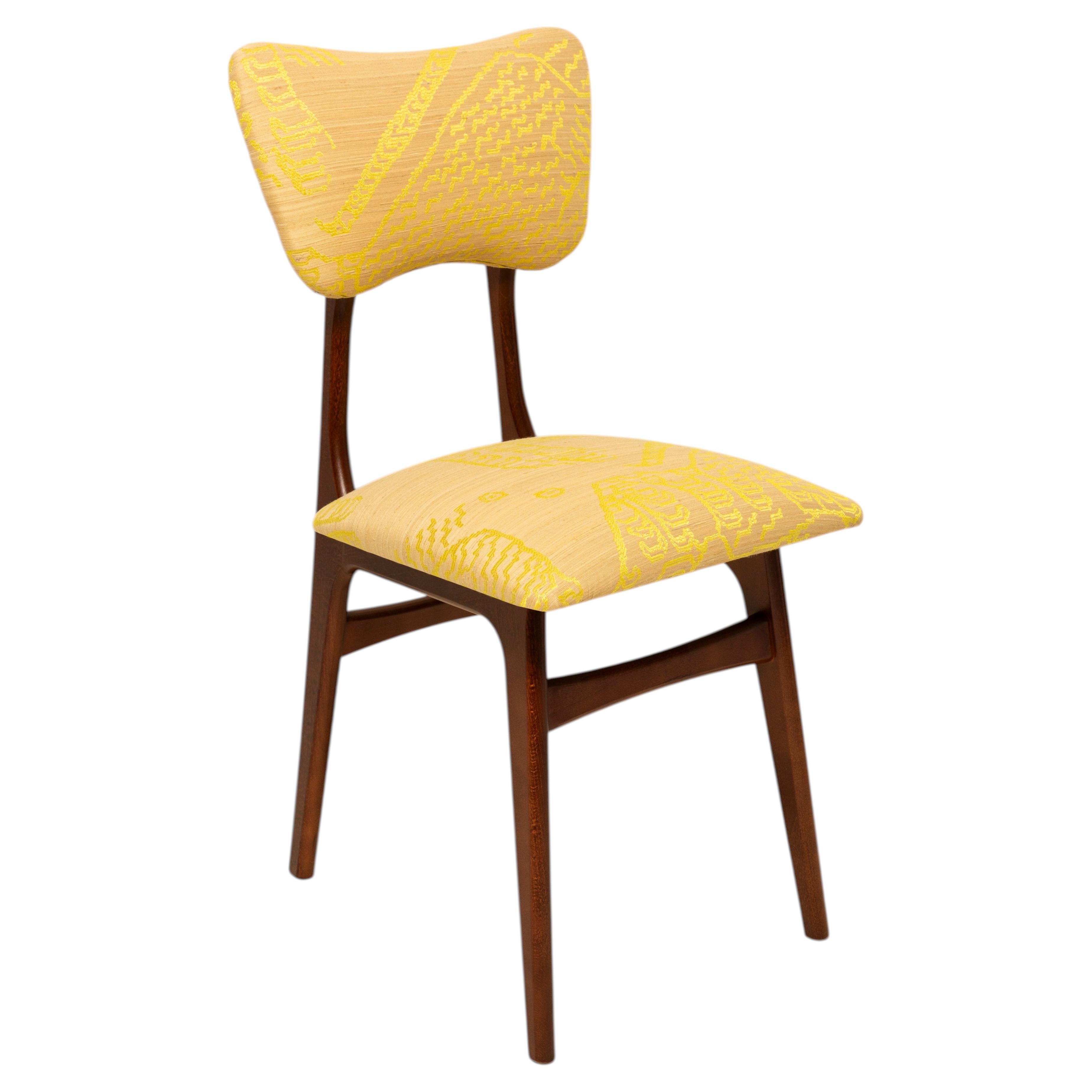 Mid Century Butterfly Chair, Yellow Beige Tiger Silk by Dedar, Walnut Wood, 1960