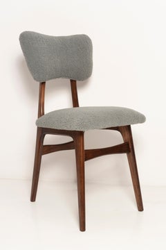 Silla de Comedor Mariposa, Boucle Gris, Madera de Nogal Oscuro, Europa, Años 60