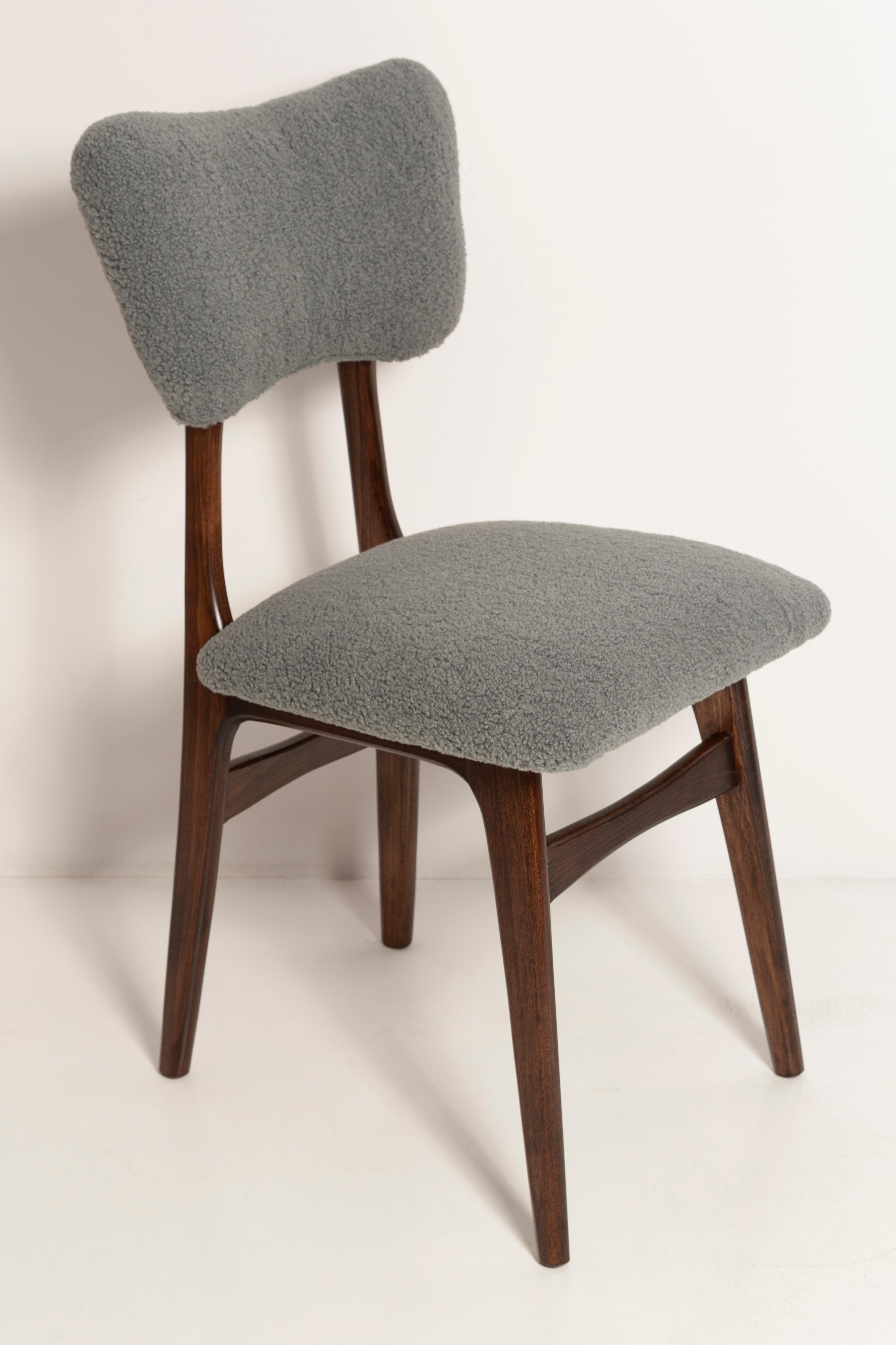 20th Century Mid Century Butterfly Dining Chair, Gray Boucle, Dark Walnut Wood, Europe, 1960s For Sale