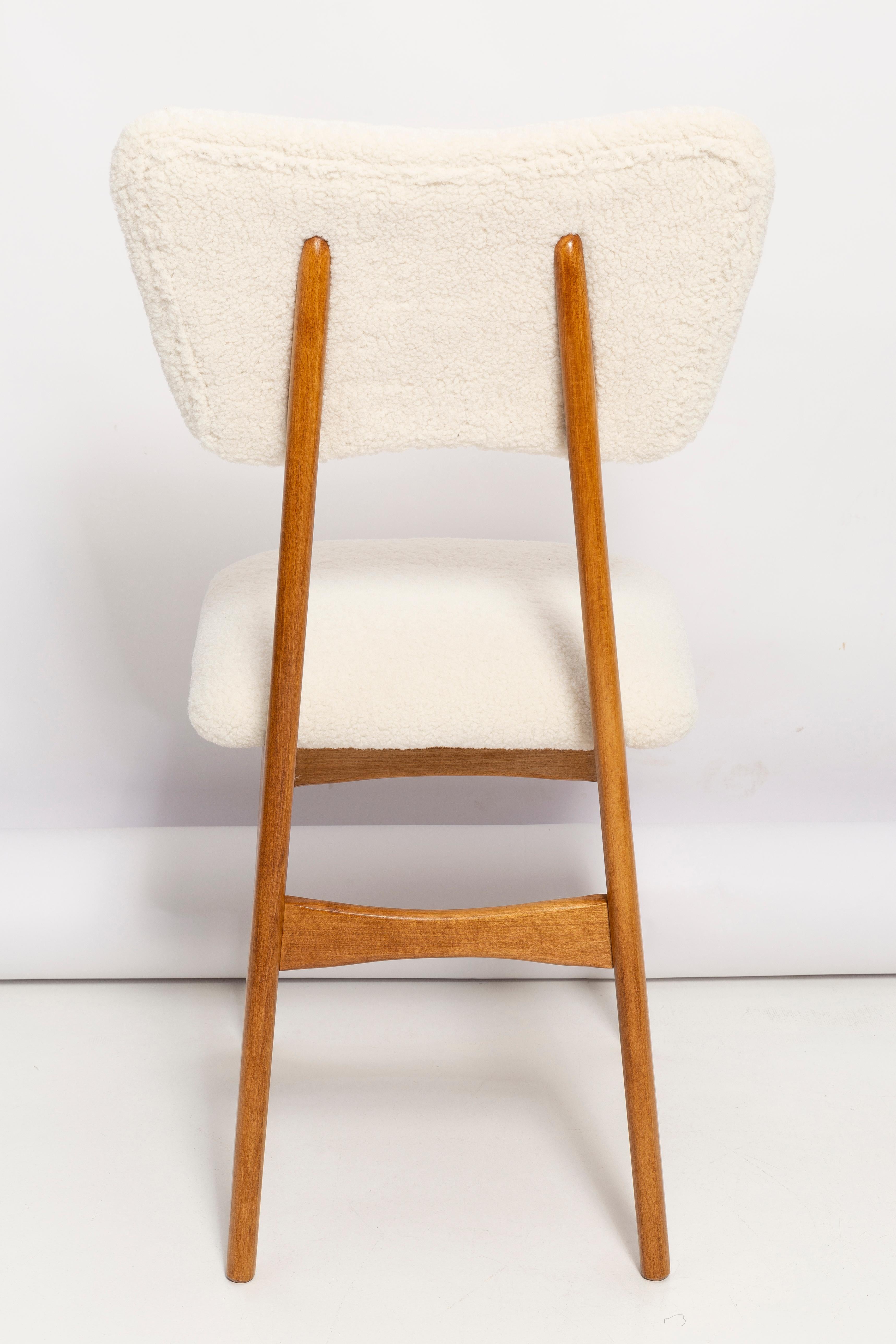 Mid Century Butterfly Dining Chair, Light Creme Boucle, Poland, 1960s For Sale 2