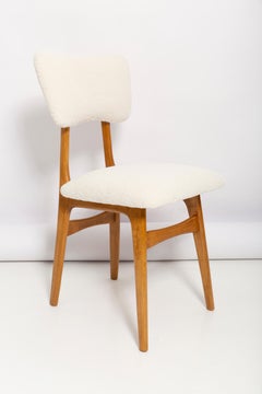 Mid Century Butterfly Dining Chair, Light Creme Boucle, Poland, 1960s