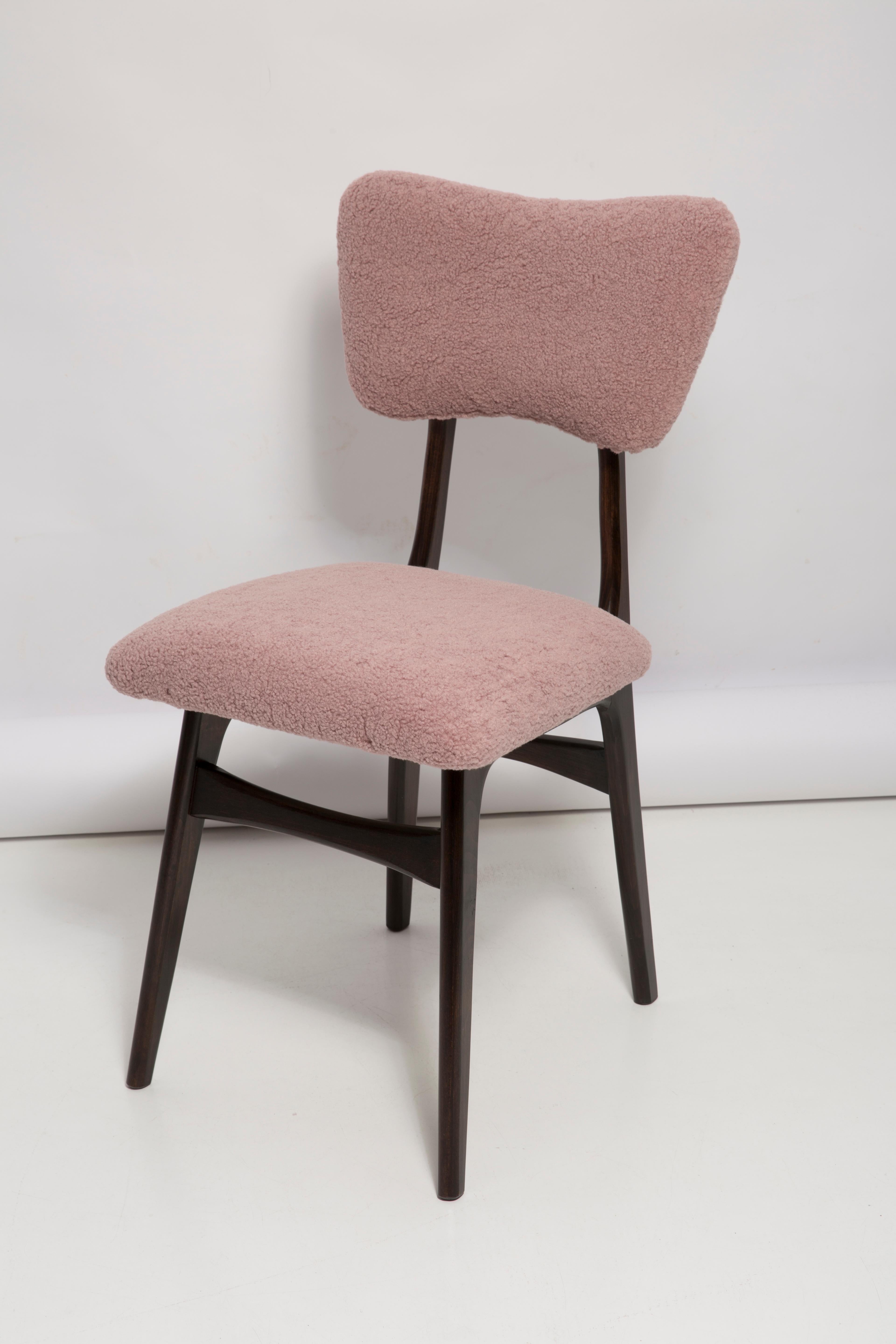 Mid Century Butterfly Dining Chair, Pink Boucle and Walnut Wood, Poland, 1960s For Sale 3