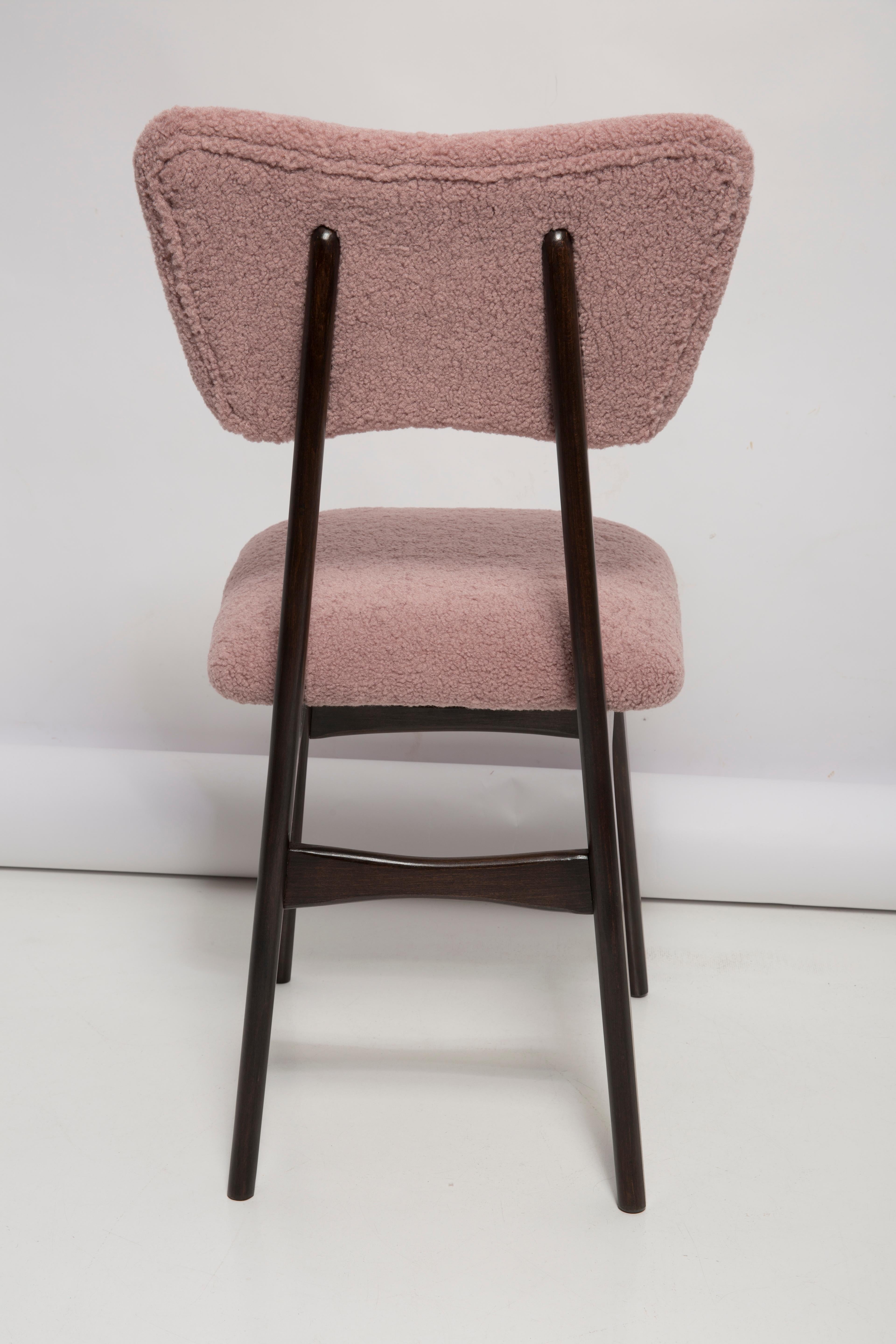 Mid Century Butterfly Dining Chair, Pink Boucle and Walnut Wood, Poland, 1960s For Sale 4