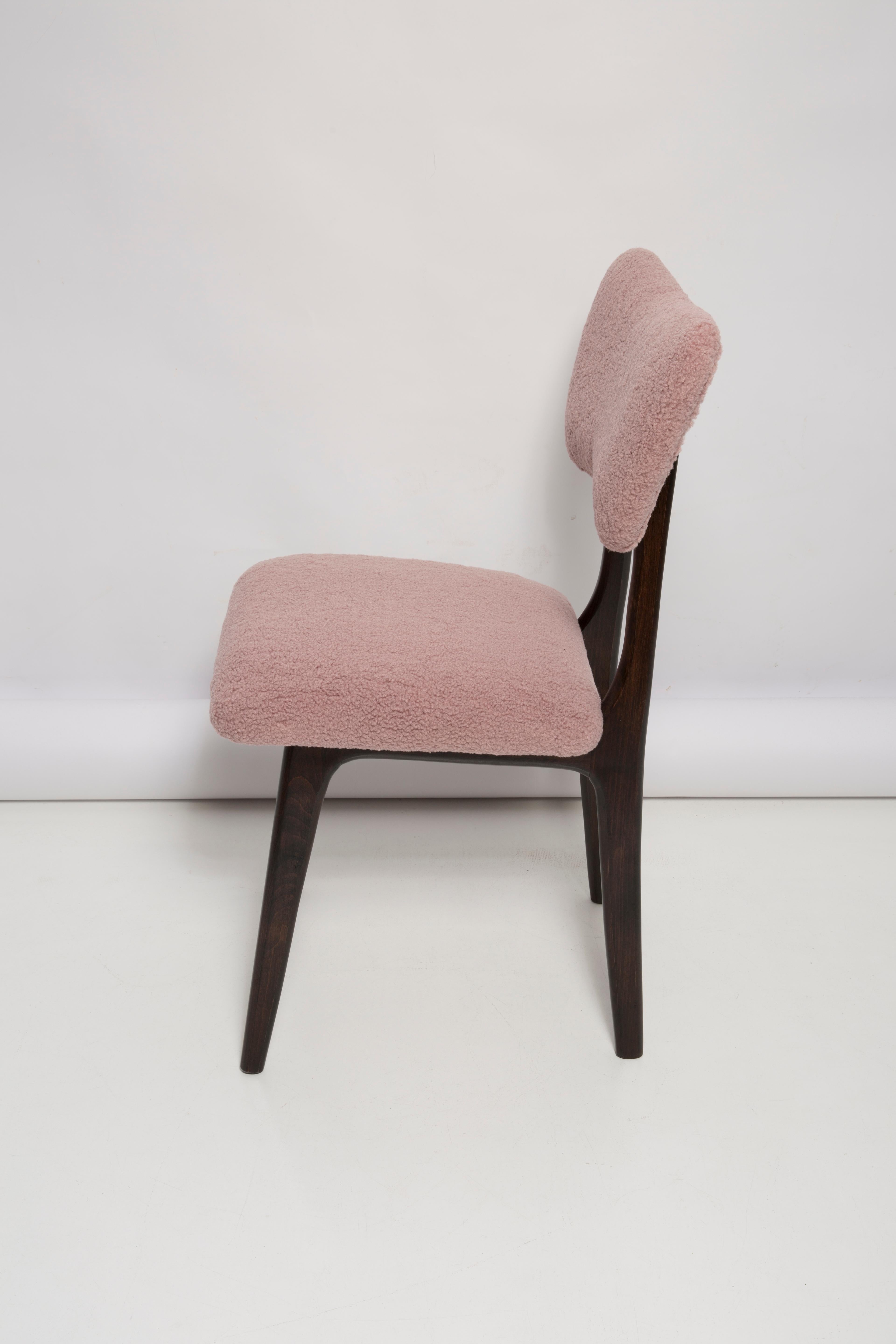 Polish Mid Century Butterfly Dining Chair, Pink Boucle and Walnut Wood, Poland, 1960s For Sale