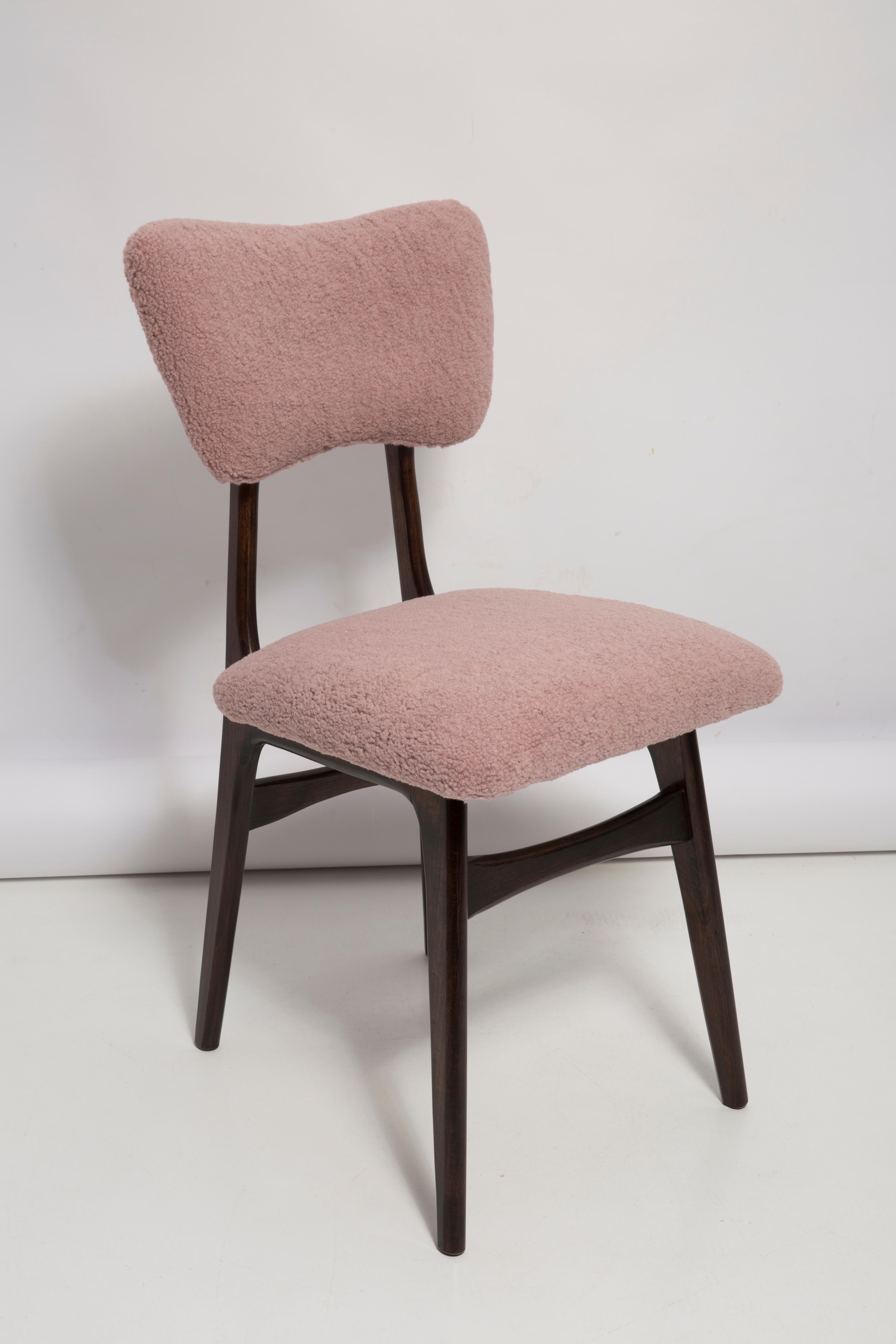 20th Century Mid Century Butterfly Dining Chair, Pink Boucle and Walnut Wood, Poland, 1960s For Sale
