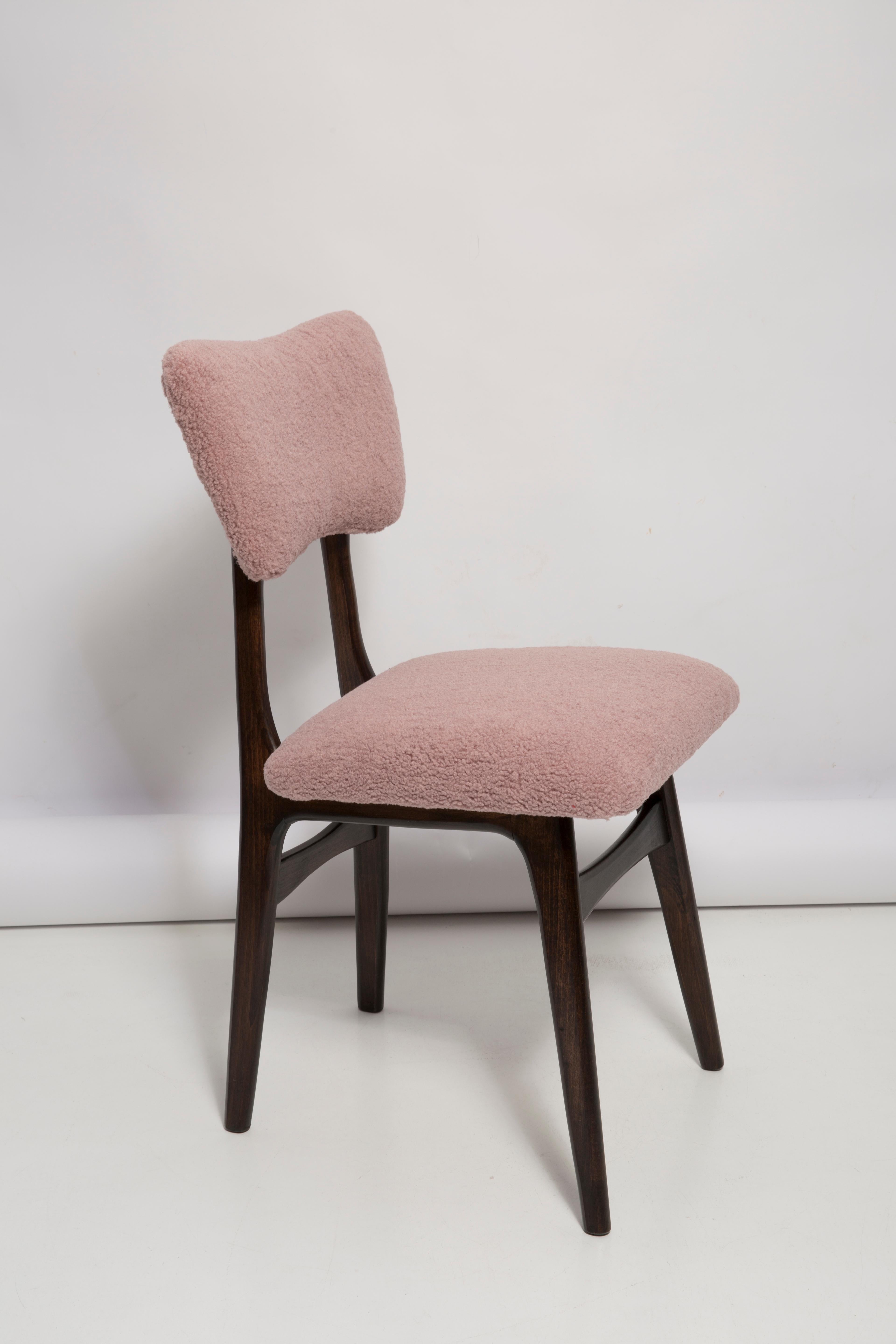 Fabric Mid Century Butterfly Dining Chair, Pink Boucle and Walnut Wood, Poland, 1960s For Sale