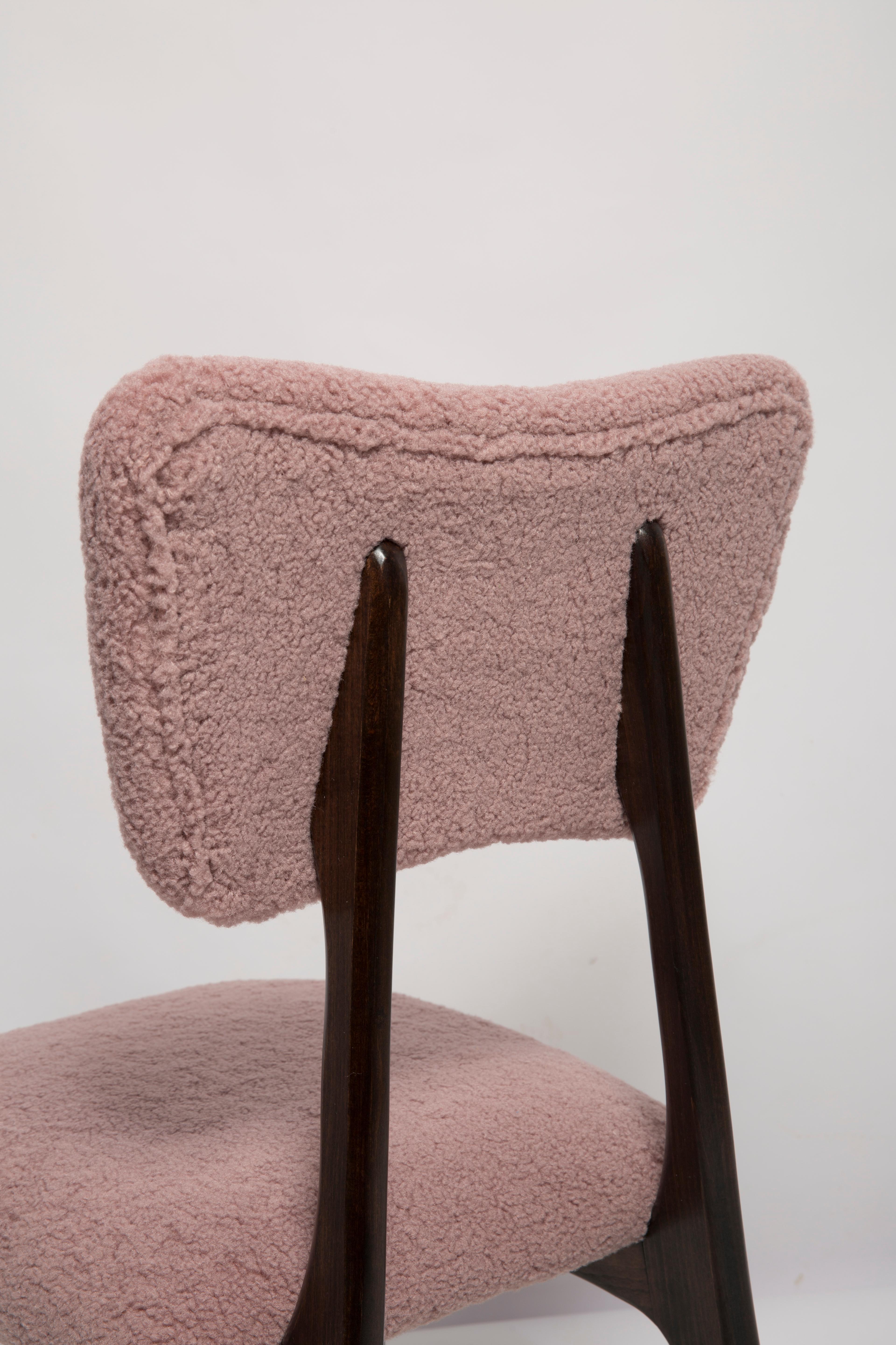 Mid Century Butterfly Dining Chair, Pink Boucle and Walnut Wood, Poland, 1960s For Sale 1