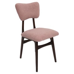 Mid Century Butterfly Dining Chair, Pink Boucle and Walnut Wood, Poland, 1960s