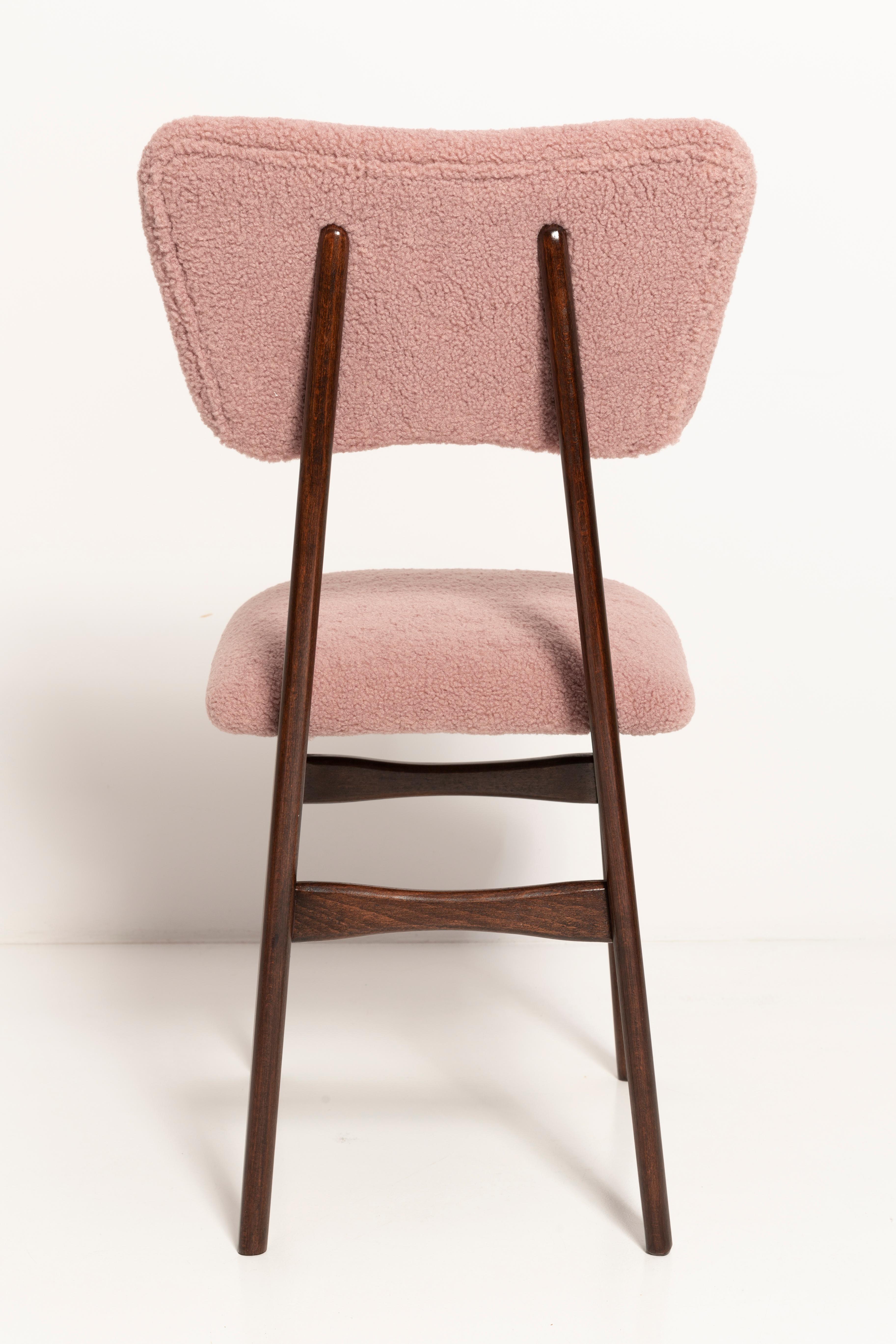 Chaise de salle à manger papillon du milieu du siècle, bouclette rose, Europe, années 1960 en vente 4