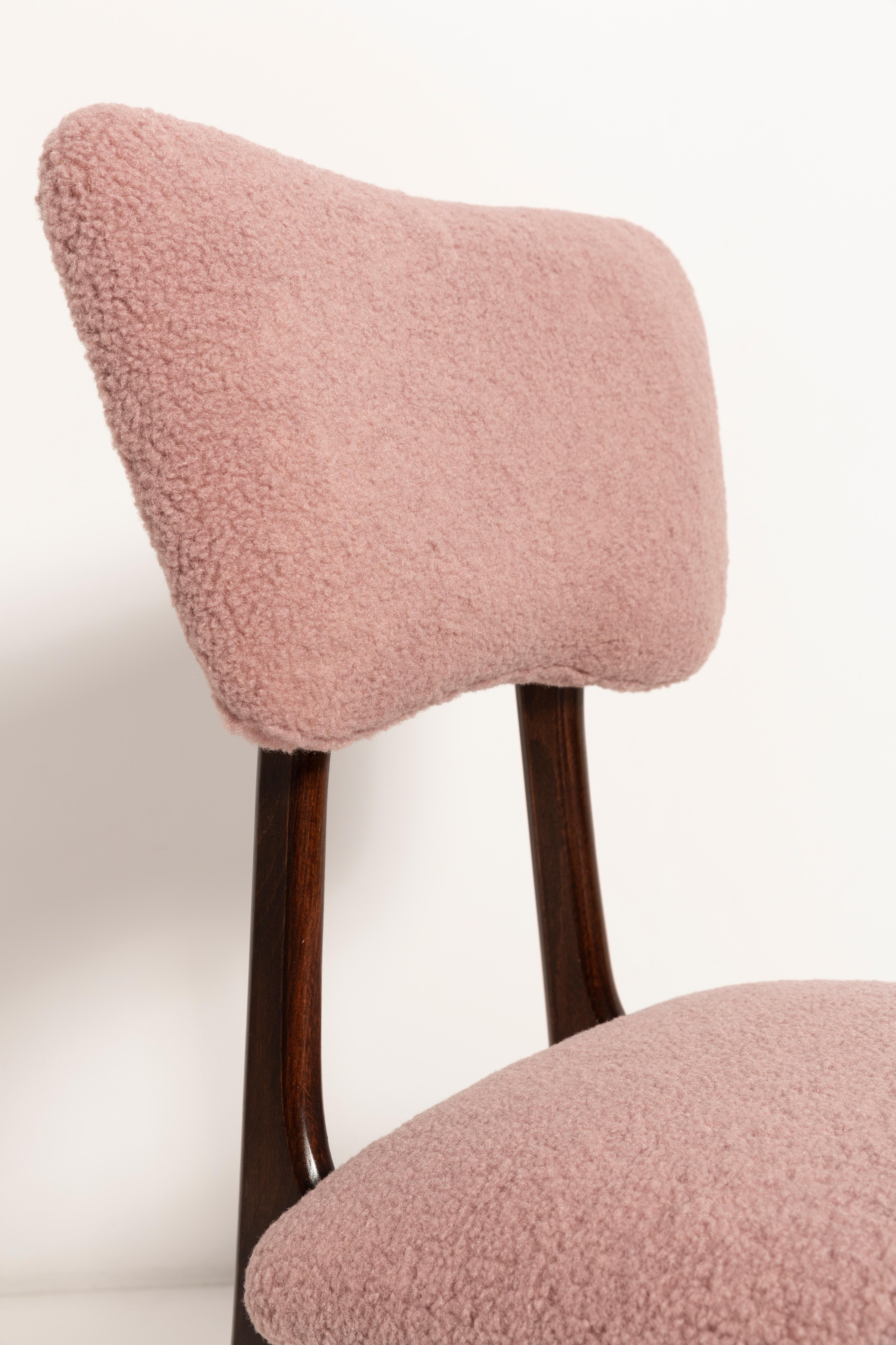 Polish Mid Century Butterfly Dining Chair, Pink Boucle, Europe, 1960s For Sale