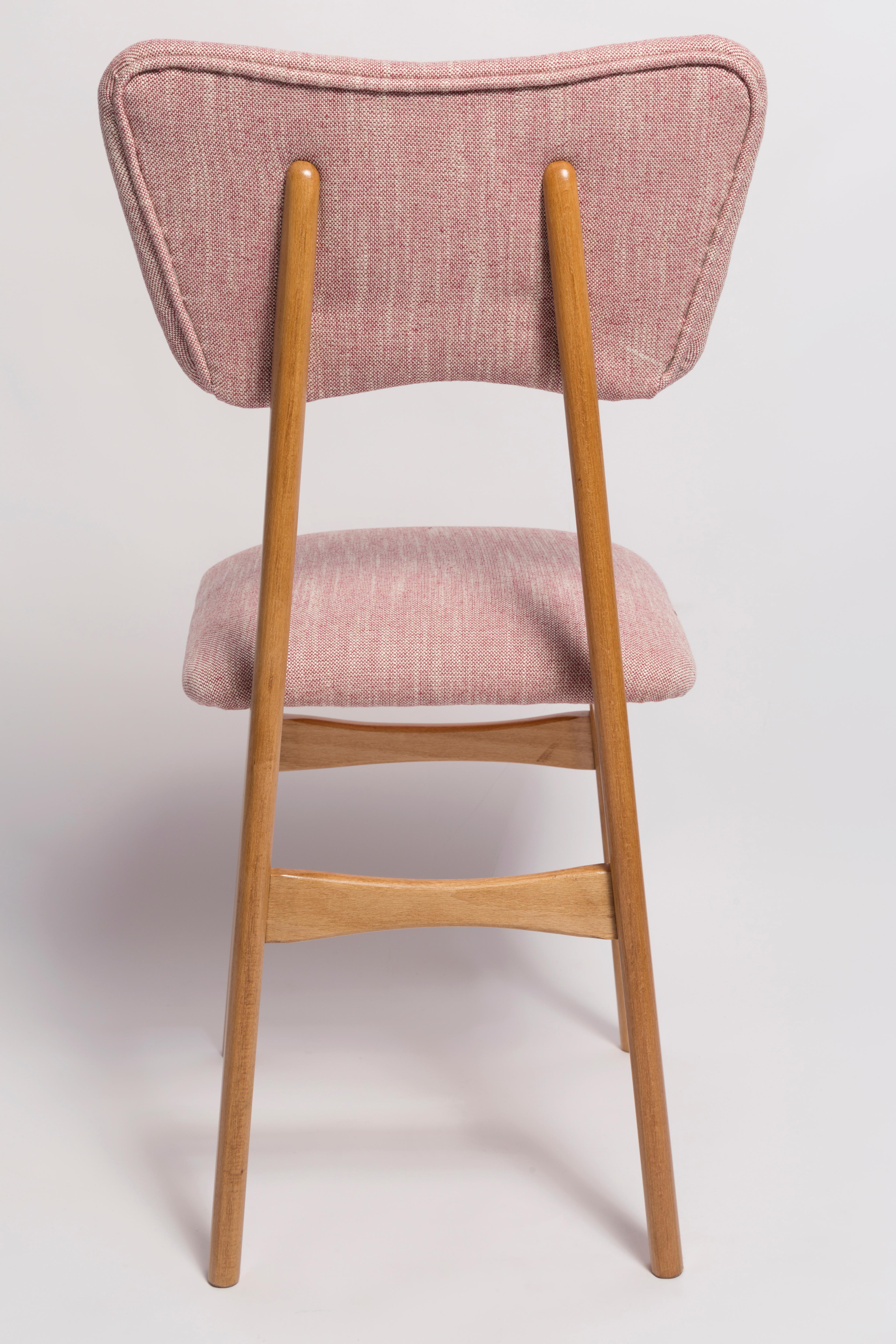 Mid Century Butterfly Dining Chair, Pink Linen, Light Wood, Europe, 1960s For Sale 2