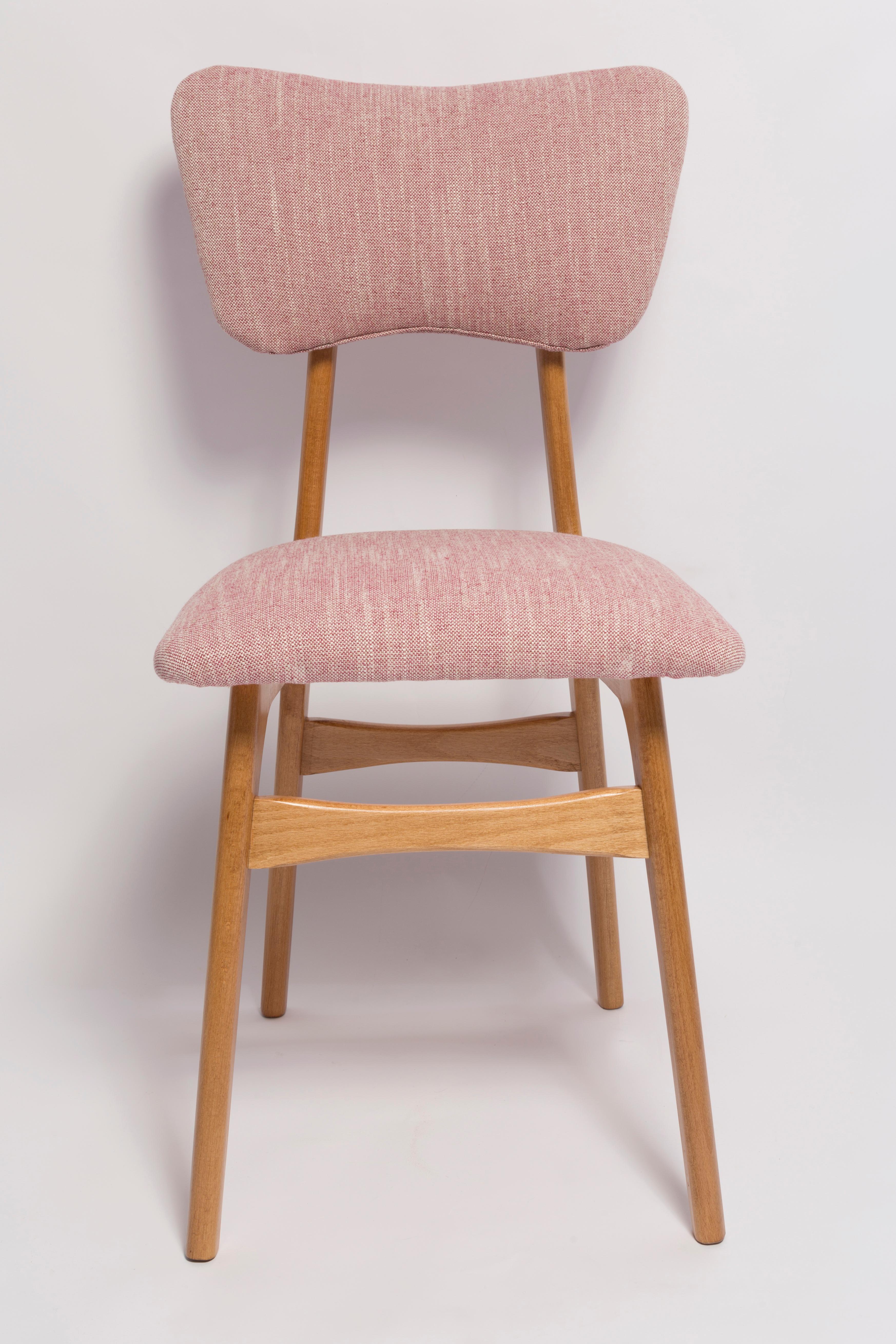 Mid Century Butterfly Dining Chair, Pink Linen, Light Wood, Europe, 1960s For Sale 3