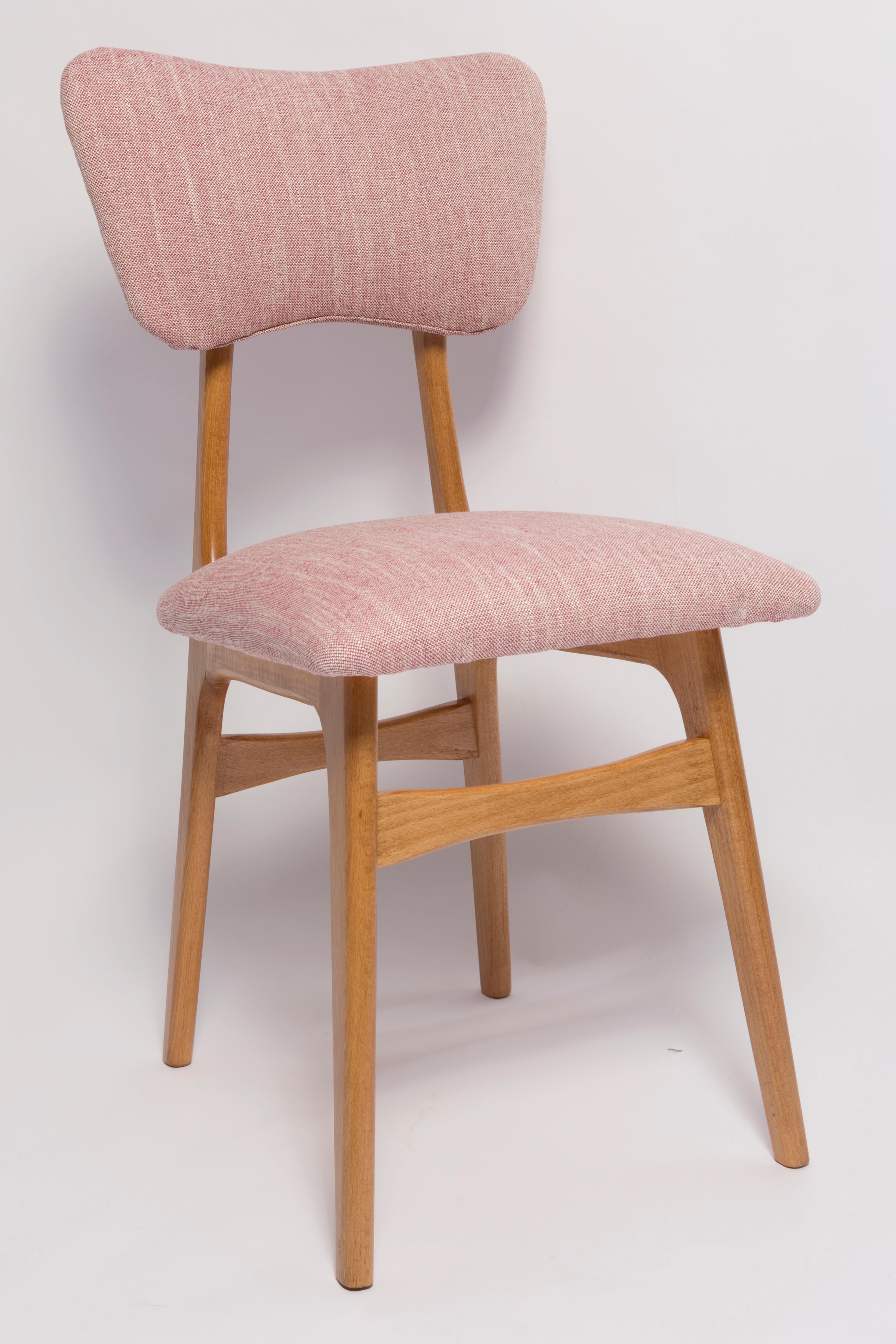 Mid-Century Modern Mid Century Butterfly Dining Chair, Pink Linen, Light Wood, Europe, 1960s For Sale