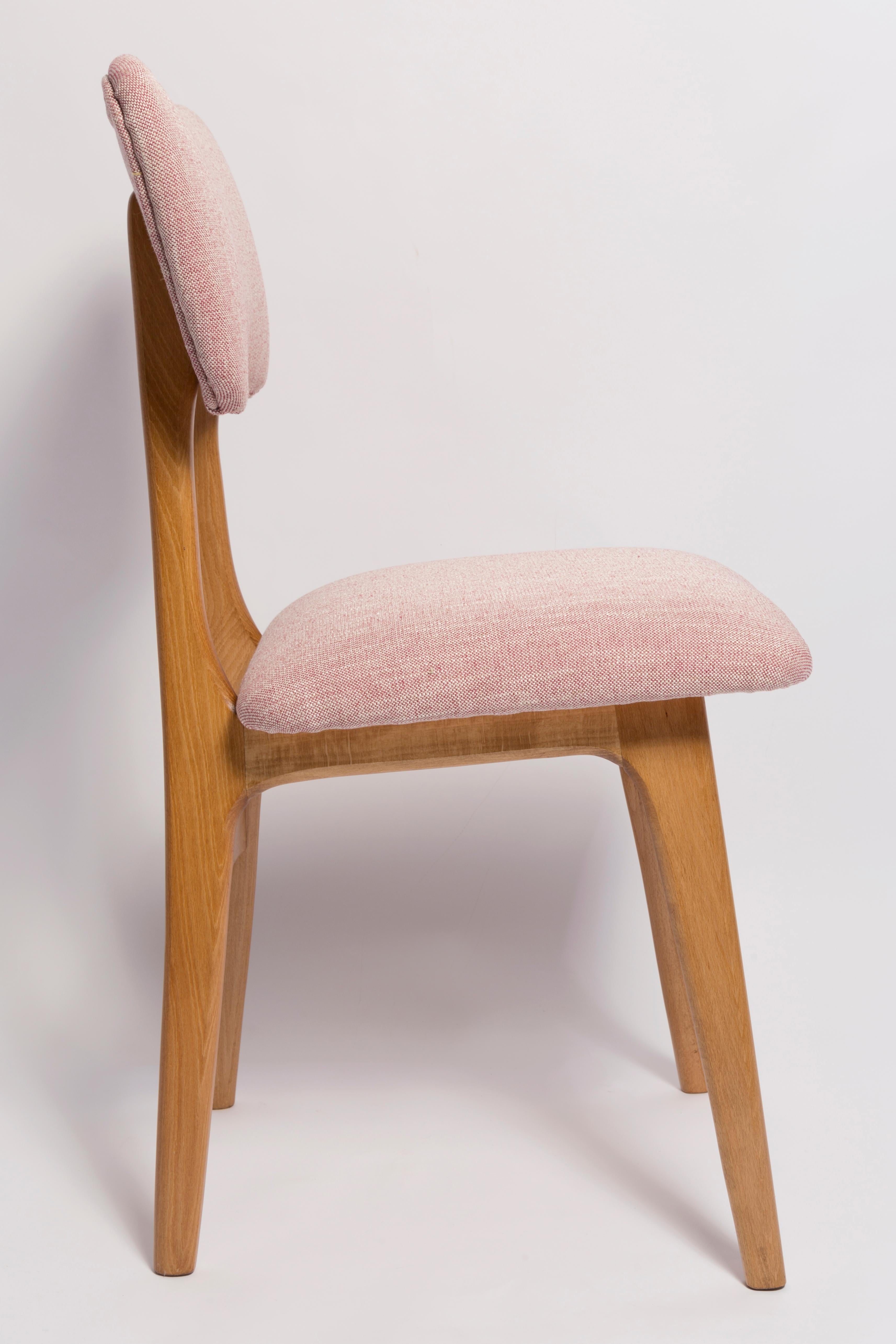 Hand-Crafted Mid Century Butterfly Dining Chair, Pink Linen, Light Wood, Europe, 1960s For Sale