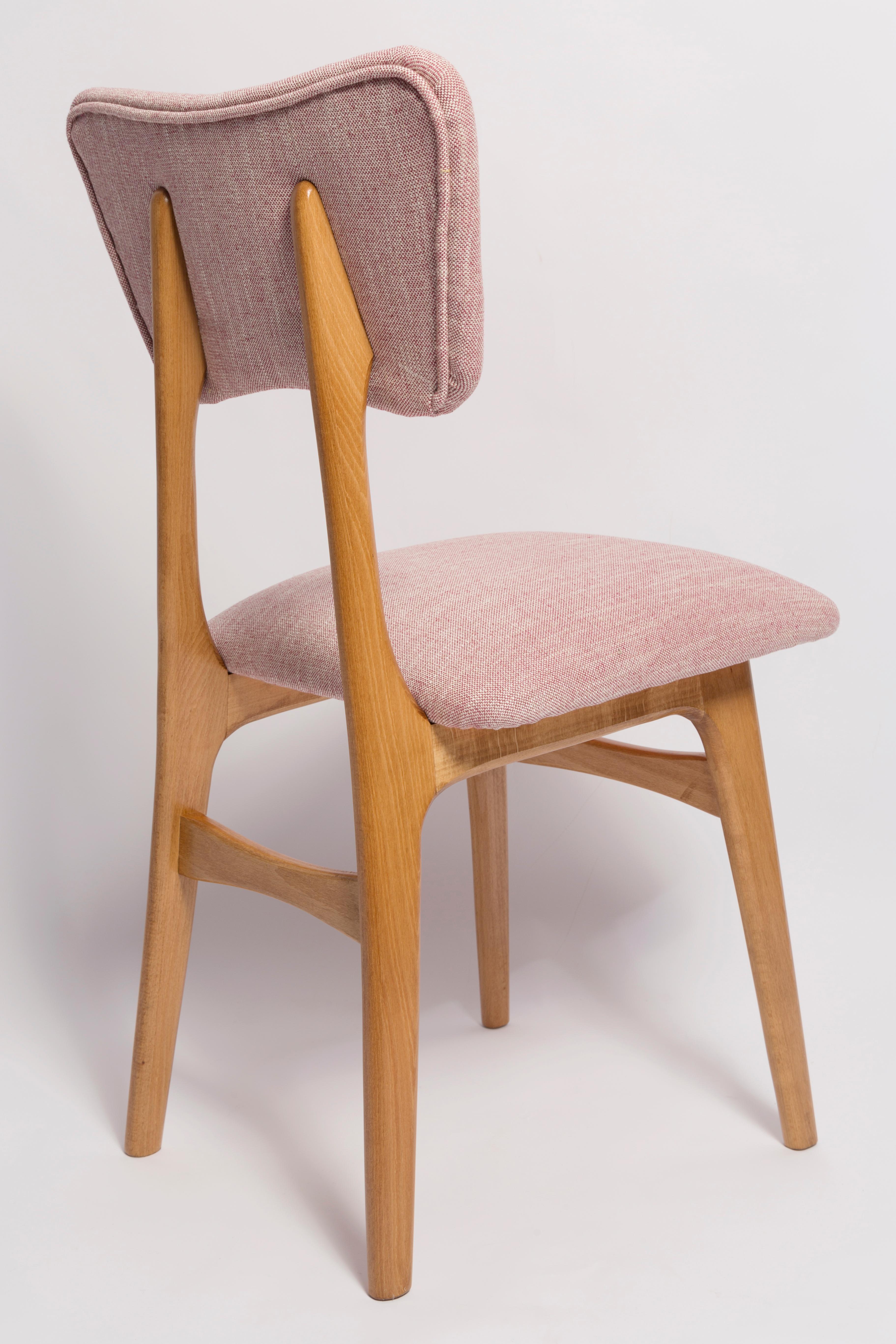 Mid Century Butterfly Dining Chair, Pink Linen, Light Wood, Europe, 1960s In Excellent Condition For Sale In 05-080 Hornowek, PL