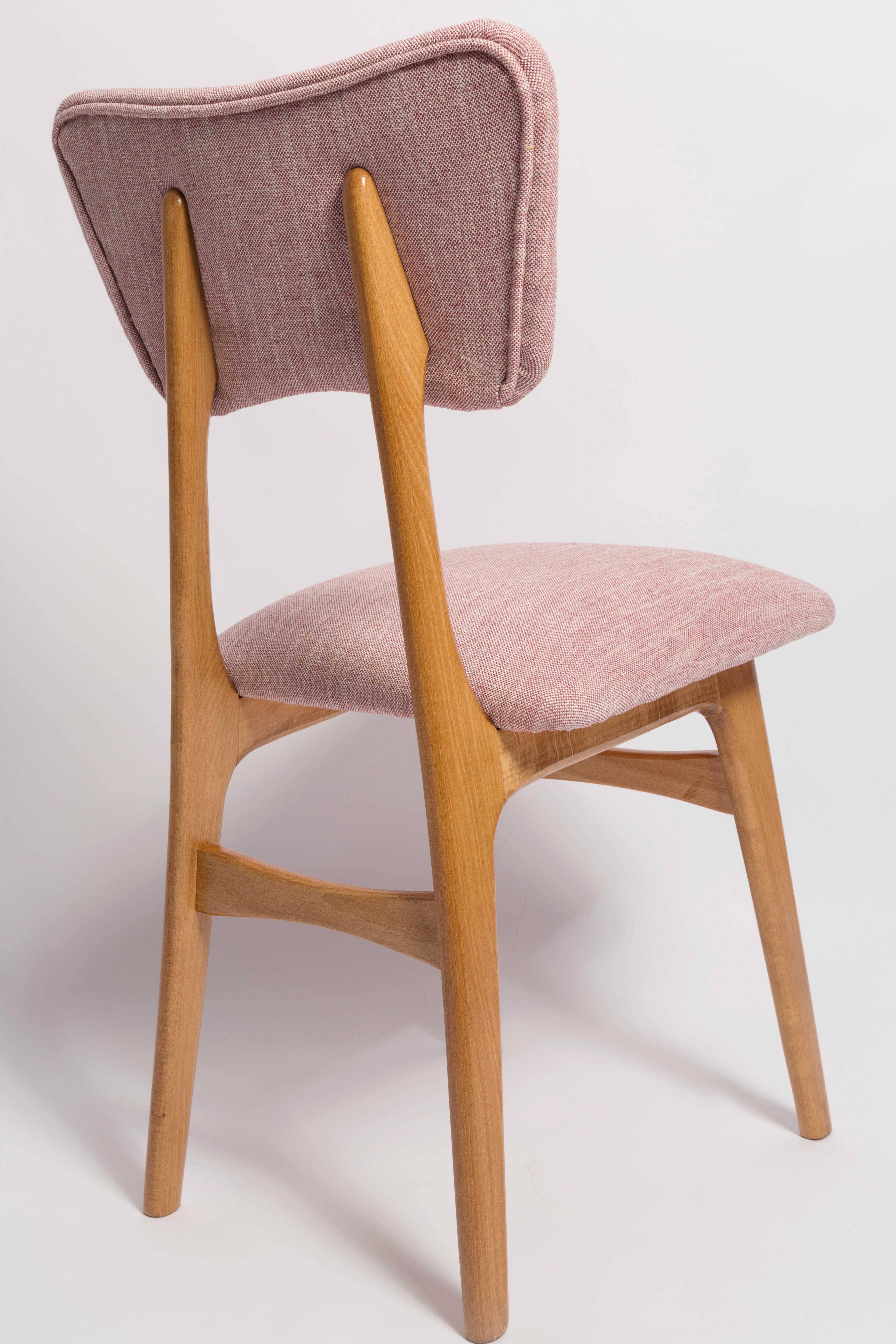 20th Century Mid Century Butterfly Dining Chair, Pink Linen, Light Wood, Europe, 1960s For Sale
