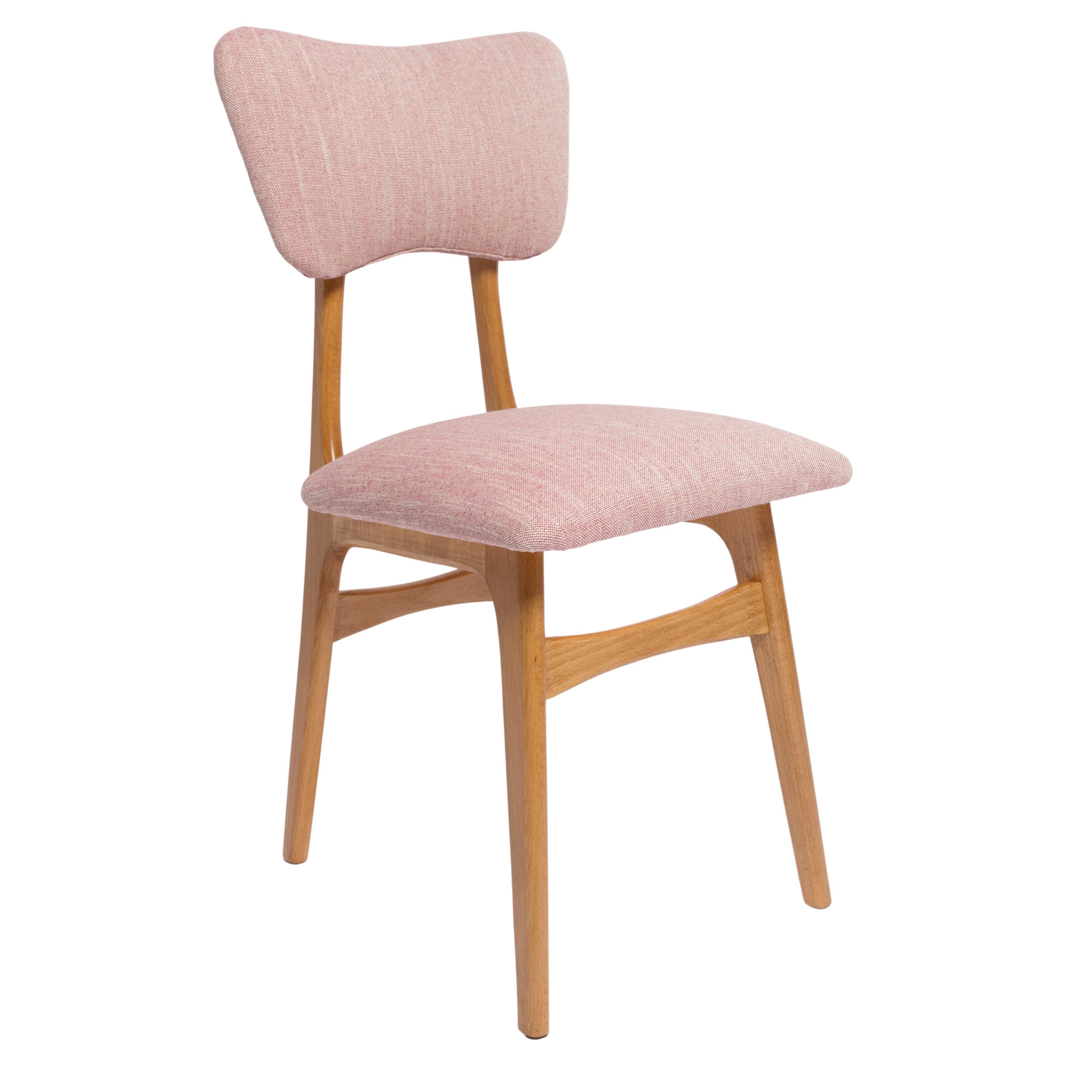 Mid Century Butterfly Dining Chair, Pink Linen, Light Wood, Europe, 1960s For Sale