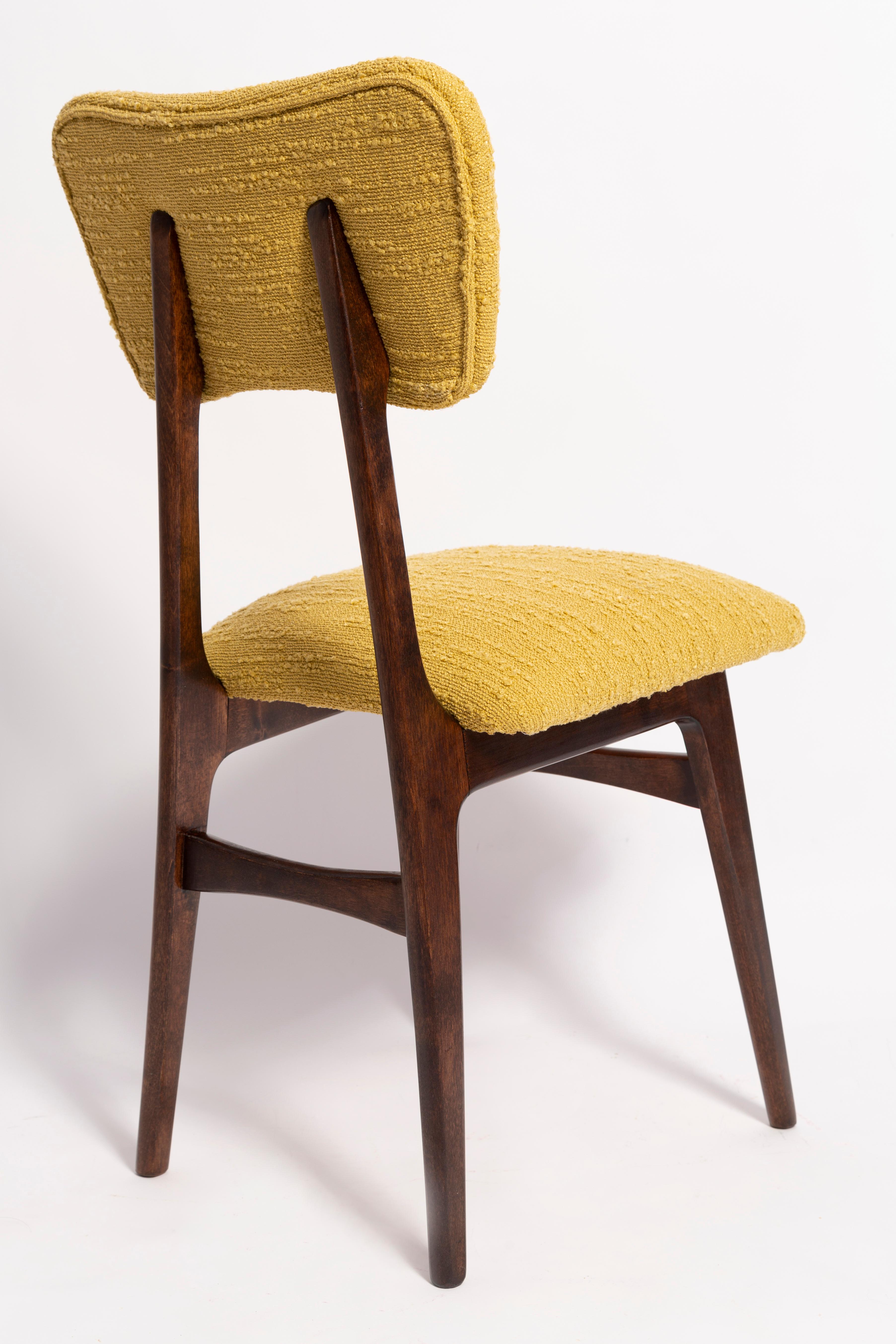 Polish Mid-Century Butterfly Dining Chair, Yellow Boucle, Europe, 1960s For Sale