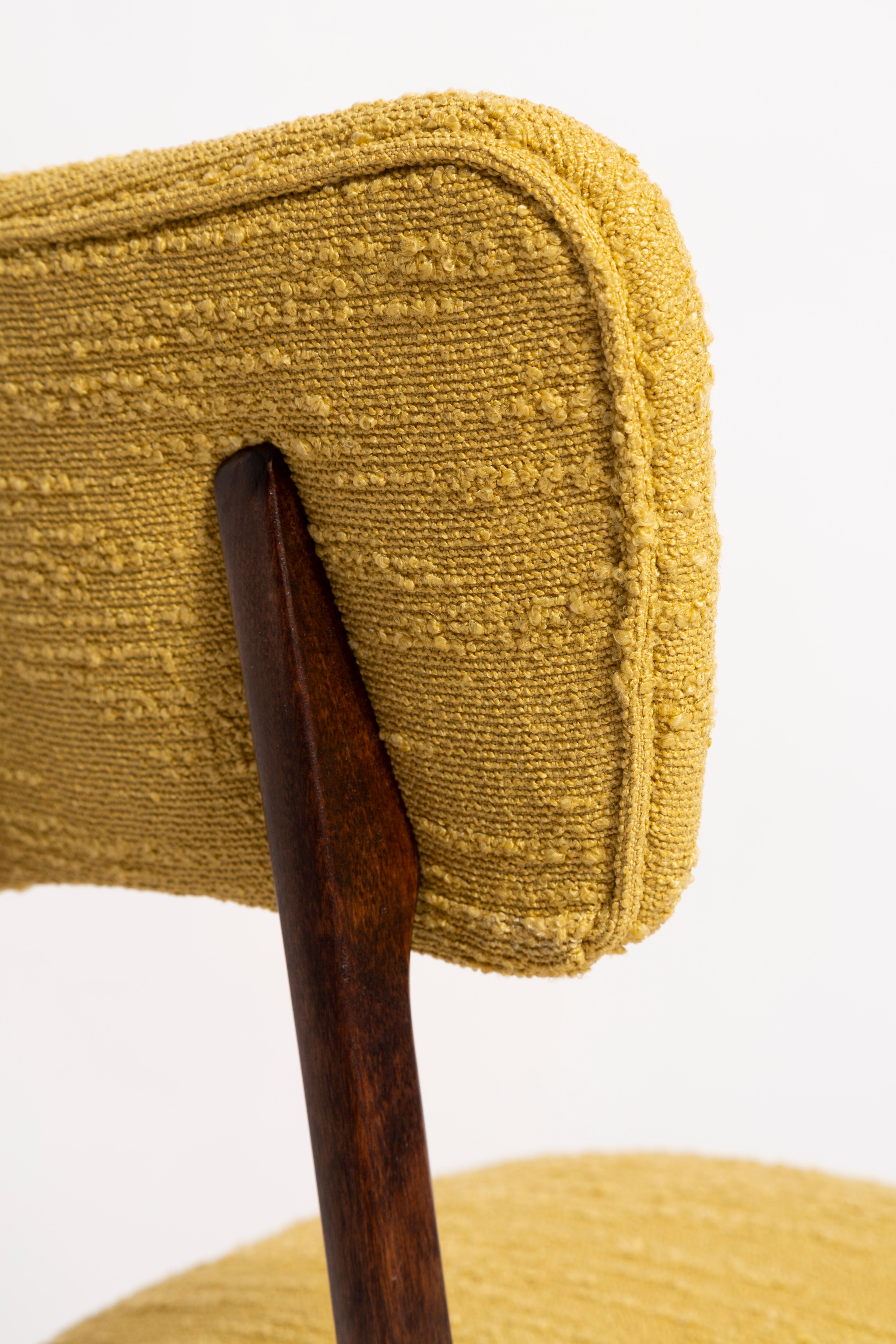 Hand-Crafted Mid-Century Butterfly Dining Chair, Yellow Boucle, Europe, 1960s For Sale