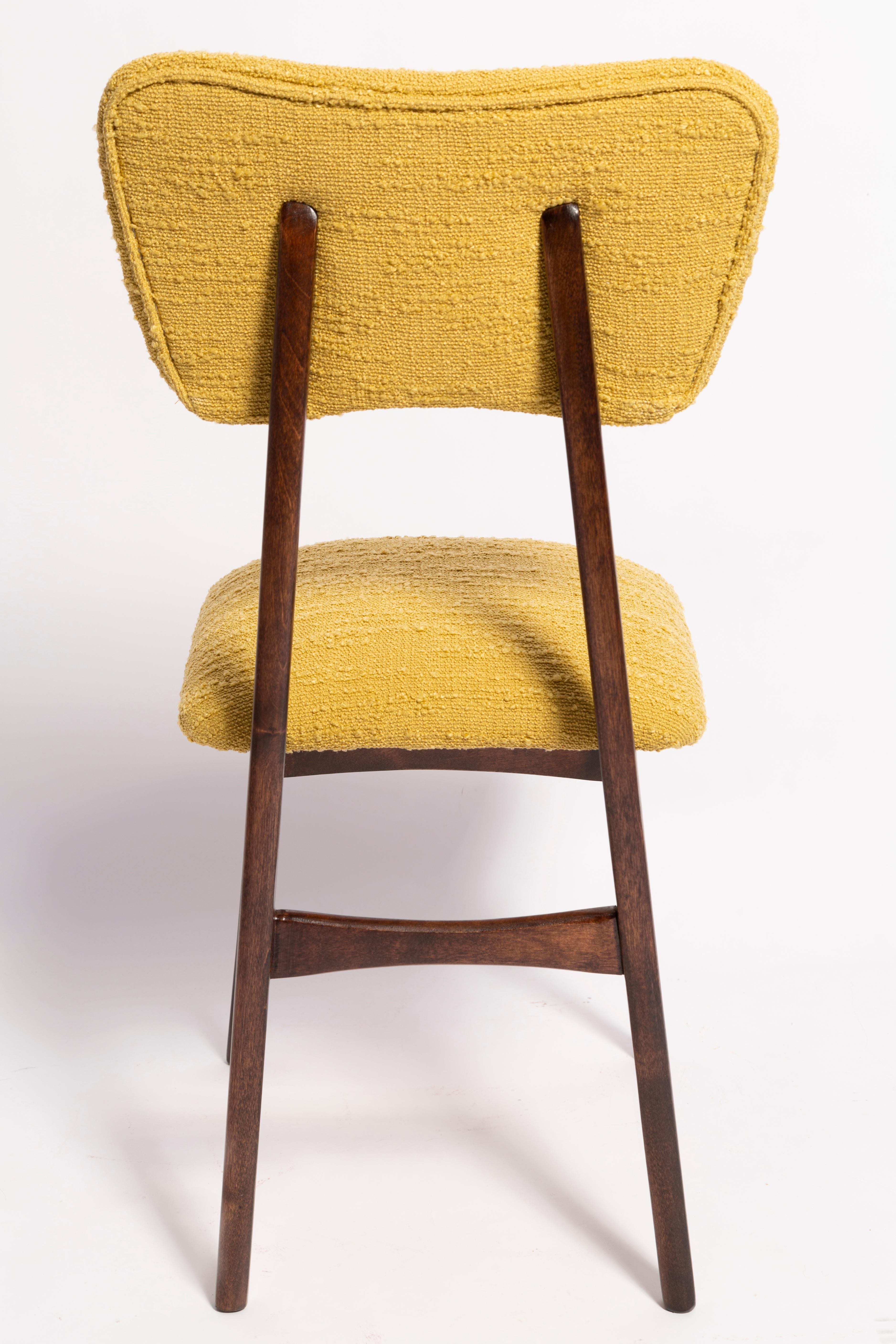 Mid-Century Butterfly Dining Chair, Yellow Boucle, Europe, 1960s In Excellent Condition For Sale In 05-080 Hornowek, PL