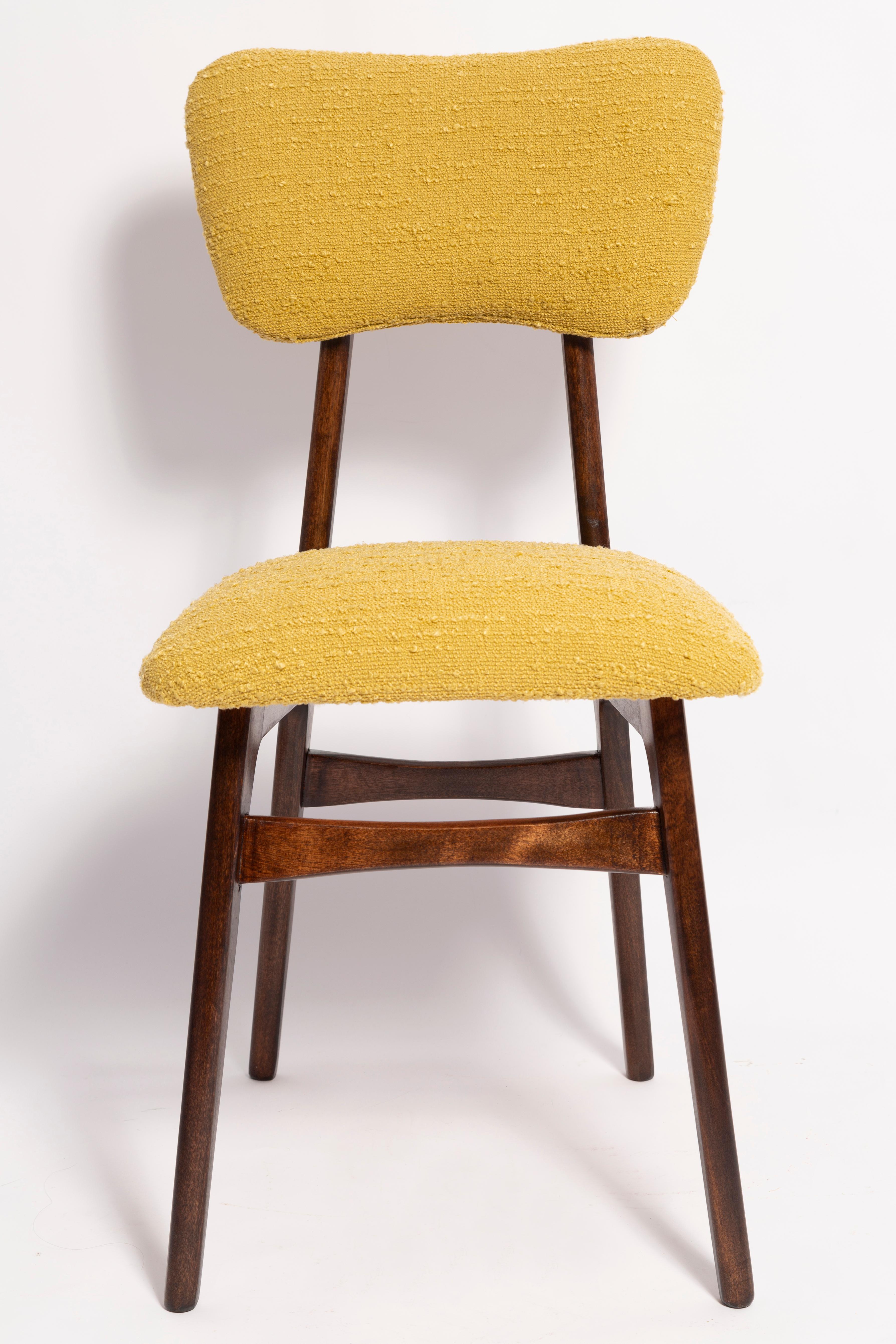 Fabric Mid-Century Butterfly Dining Chair, Yellow Boucle, Europe, 1960s For Sale