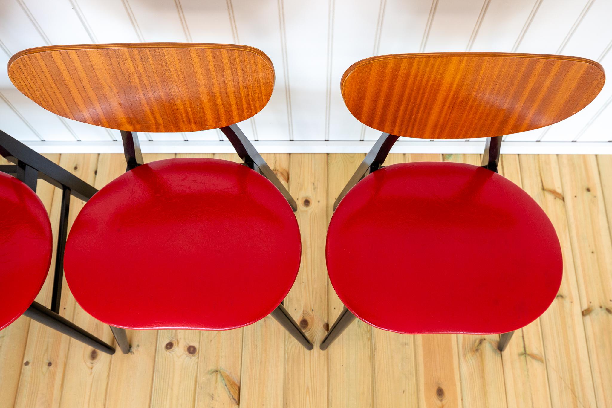 Set di 4 sedie da pranzo a farfalla del Mid Century A Space AGE 1960s 1950s Red Black in vendita 12
