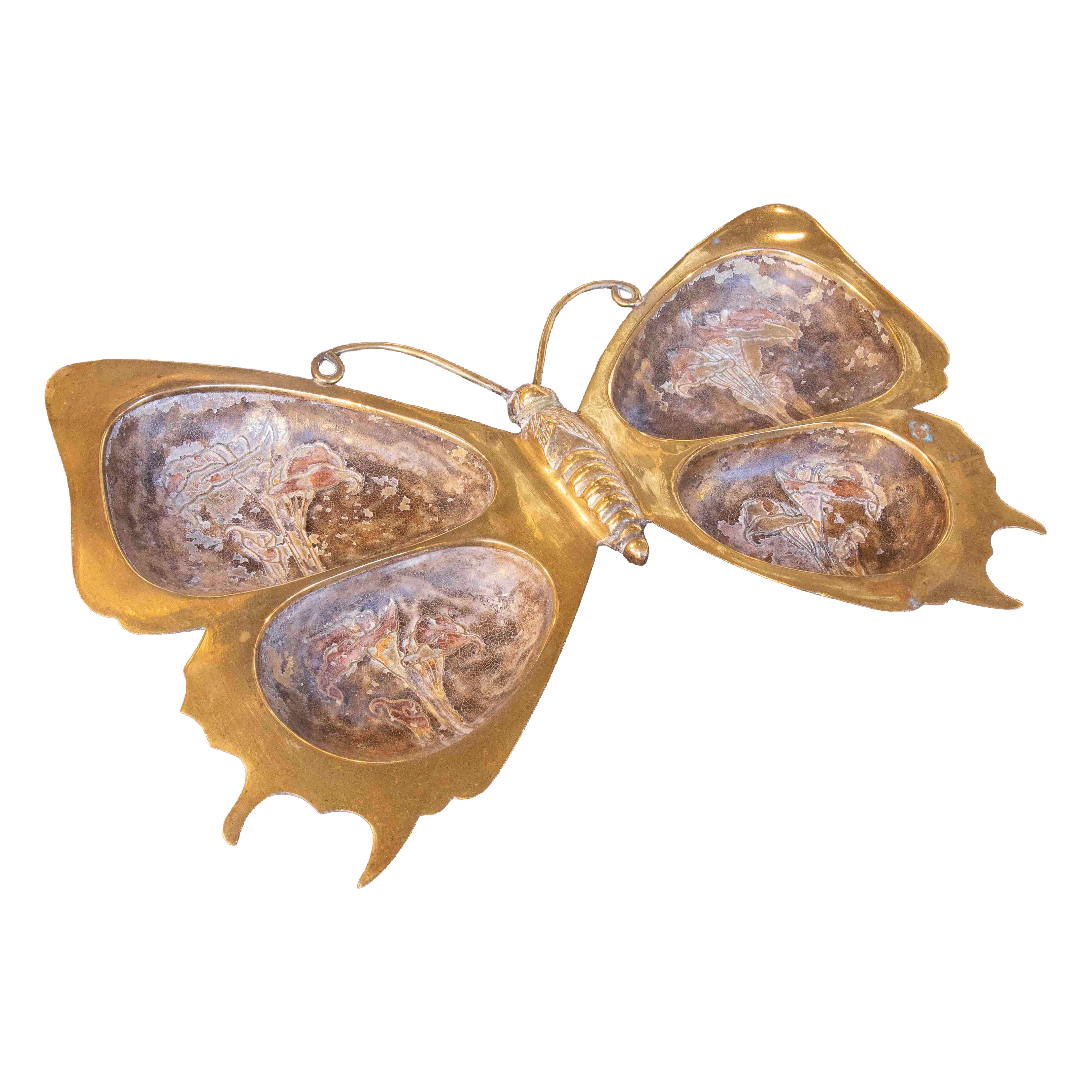 Mid-Century Butterfly Sculpture in Brass and Enamel on Copper, c. 1960s