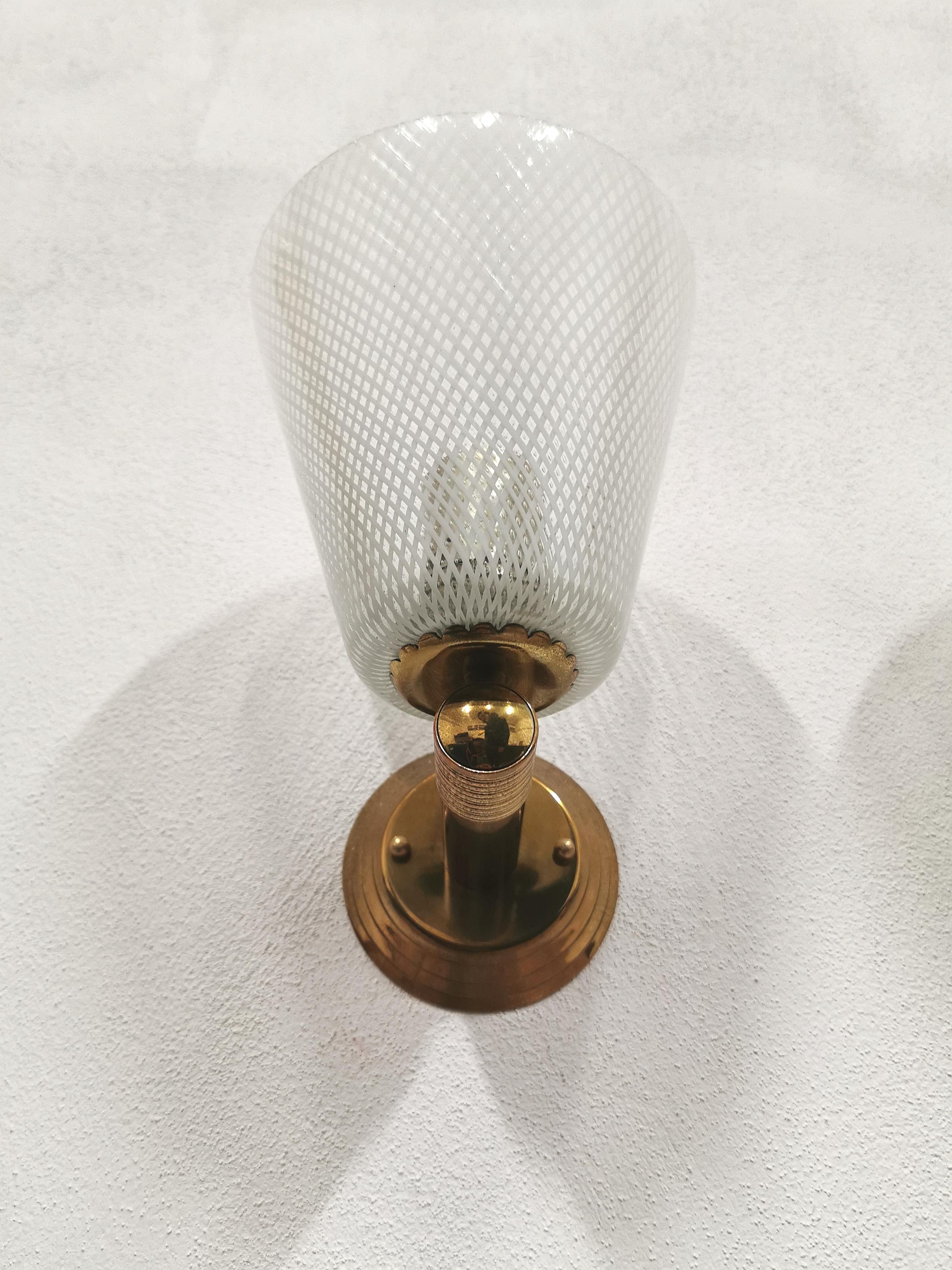 20th Century Midcentury Set of 5  Reticello Wall Lamps by Venini Murano Glass and Brass Italy