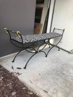 Midcentury Italian Iron Bench with Brass Swan Heads, circa 1970s