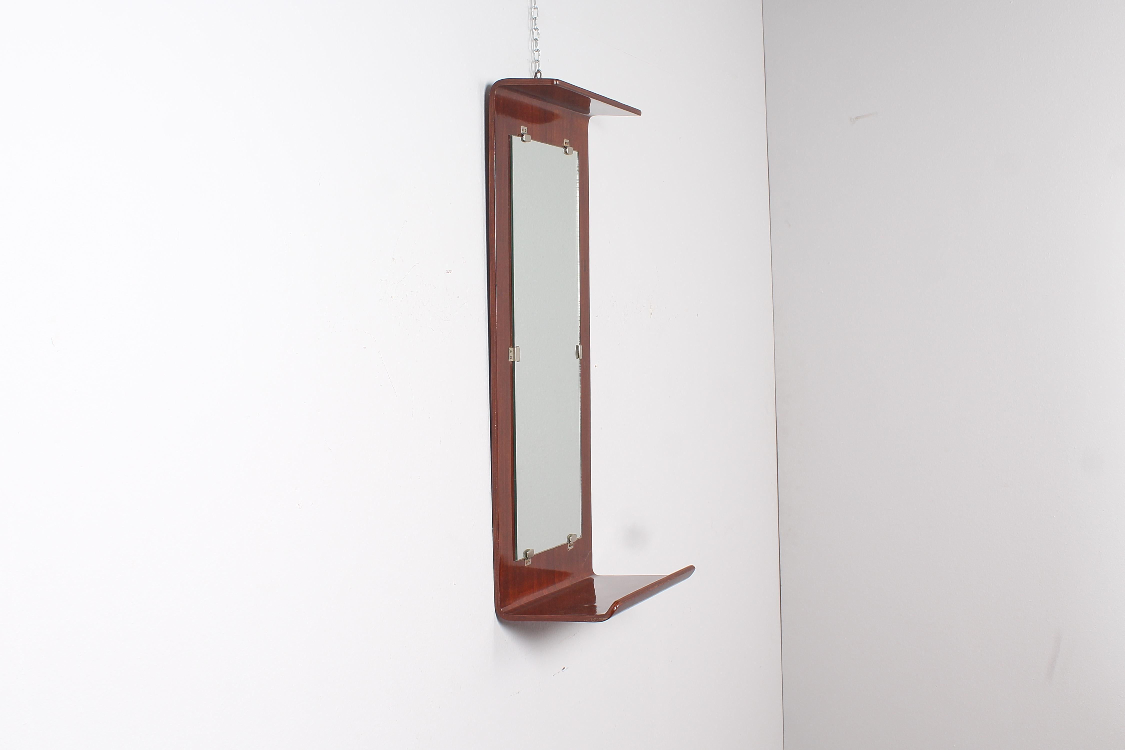 italien Mid-Century C. Graffi for Home TO Curved Plywood Rectangular Mirror 60s Italy (Miroir rectangulaire en contreplaqué incurvé) en vente