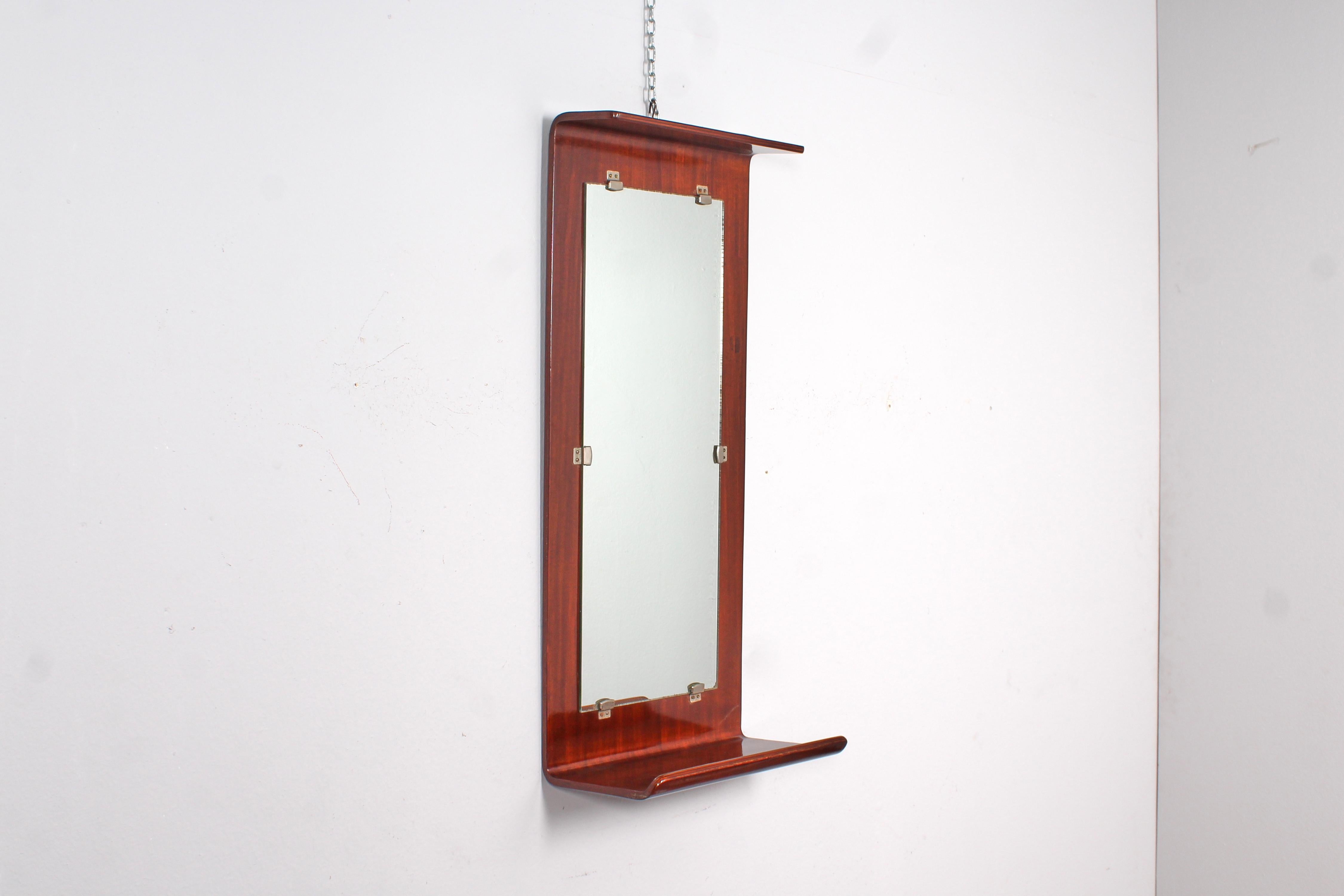 Mid-Century C. Graffi for Home TO Curved Plywood Rectangular Mirror 60s Italy (Miroir rectangulaire en contreplaqué incurvé) en vente 1