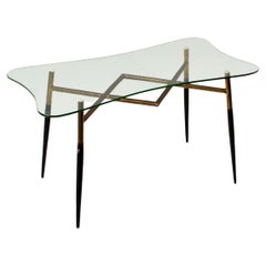 Mid-Century C. Lacca Glass, Brass and Wood Coffee Table 50s, Italy