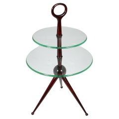 A.C. C. Table en bois avec deux verres circulaires dessus années 50 Italie
