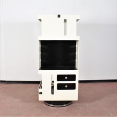 J. Colombo Mid-century Black & White Wood Vertical Revolving Bookcase, 60s Italy