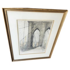 Lámina en aquatinta de mediados de siglo (h. 1935) del puente de Brooklyn, obra de Luigi Kasimir