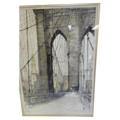 Lámina en aquatinta de mediados de siglo (h. 1935) del puente de Brooklyn, obra de Luigi Kasimir