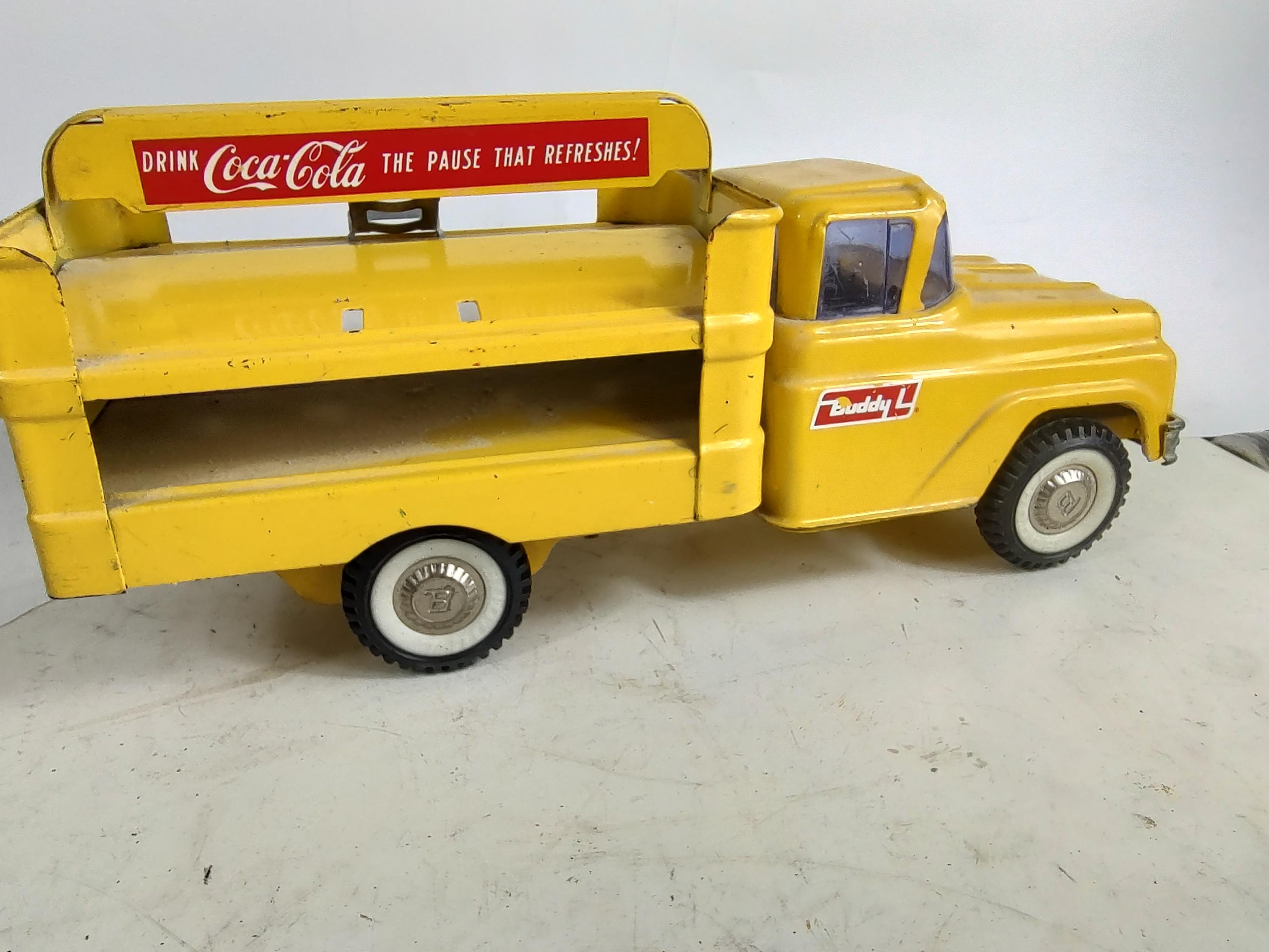 Hand-Crafted Mid Century C1958 Buddy L Coca Cola Delivery Truck with Aluminum Hand Truck
