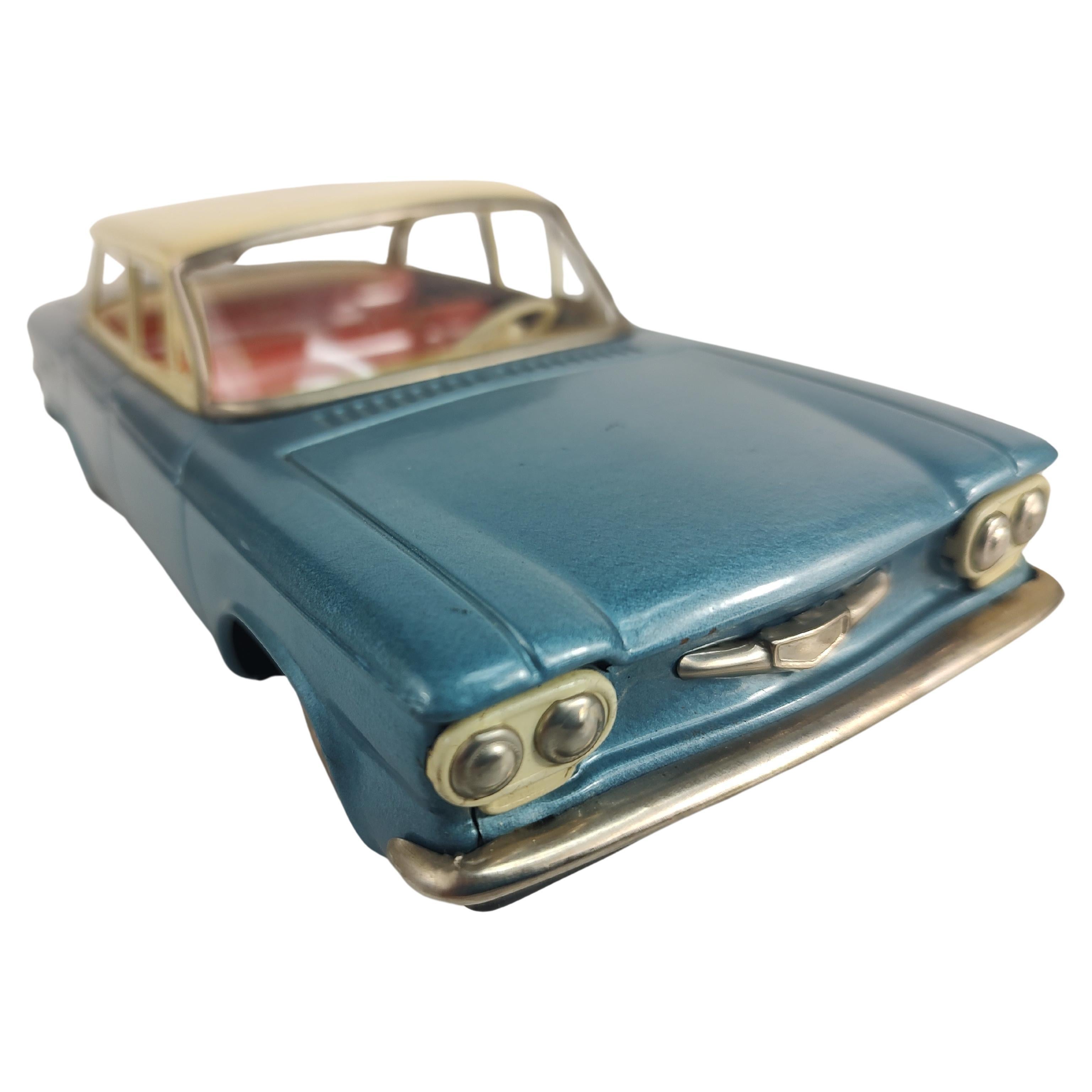 Fantastic tin litho friction Chevy Corvair c1960 in very good condition, near mint. Ralph Nadar of course made the Corvair infamous in his book, 