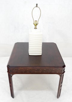 Mid Century c1970s 7x7" Square White Ceramic Ribbed Sides Table Lamp MINT