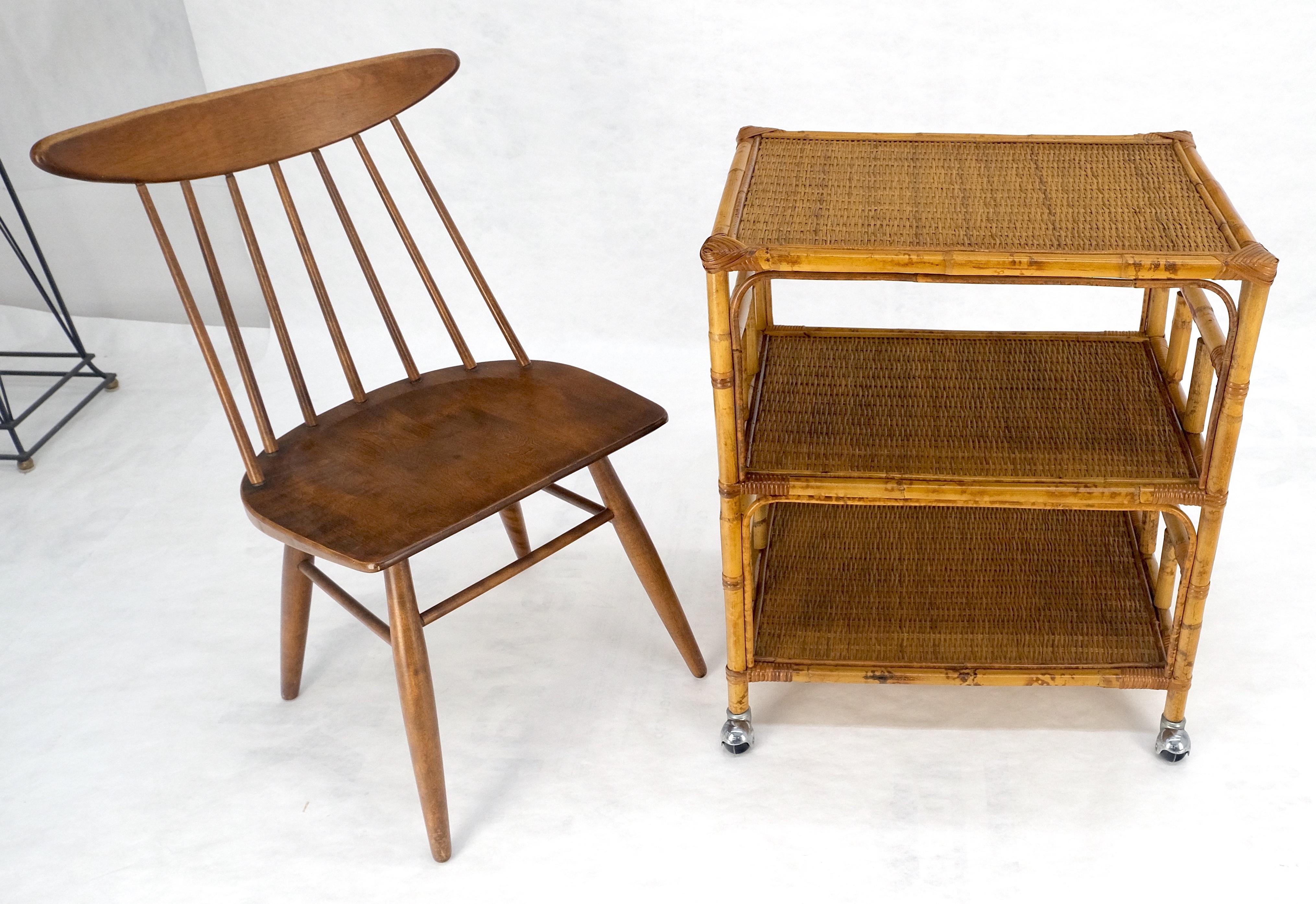 Mid Century c1970s Bamboo 3 tier Side End Table Stand on Wheels MINT For Sale 2